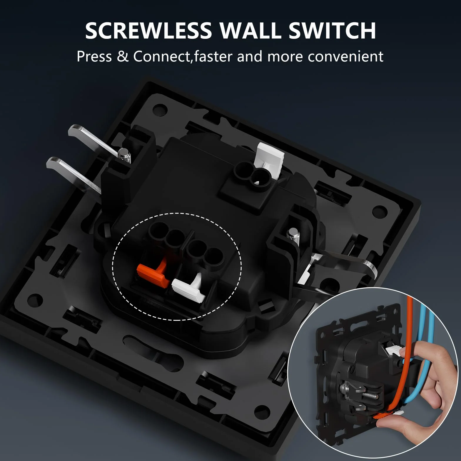 BSEED Interruptor Empotrado 1 Gang 1 Vía Light Switch con Indicador LED y Marco PC Negro 80x80mm
