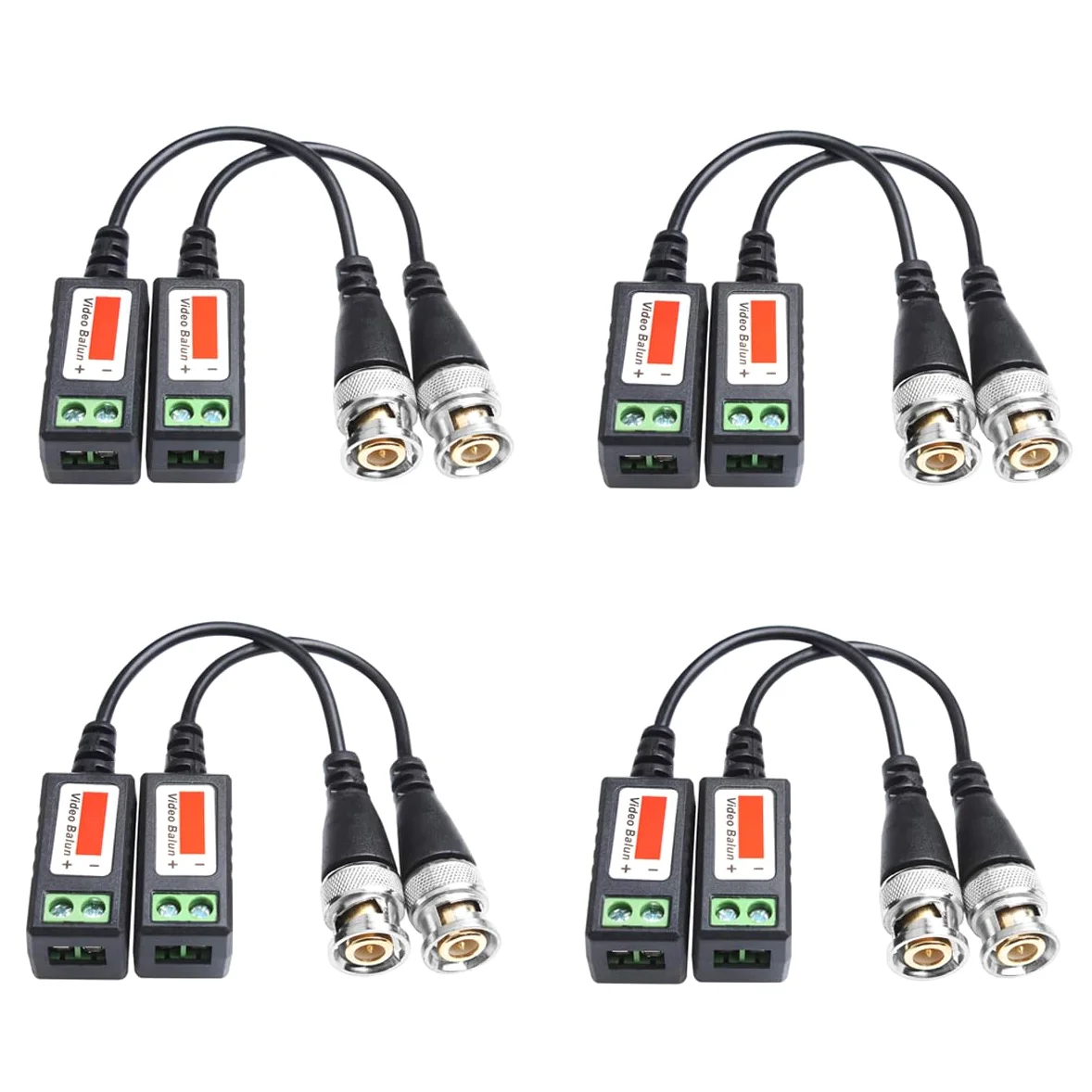 Ludom 4 pares de conectores de video balun, cable transceptor de video balun para cámaras HD-CVI/TVI y AHD