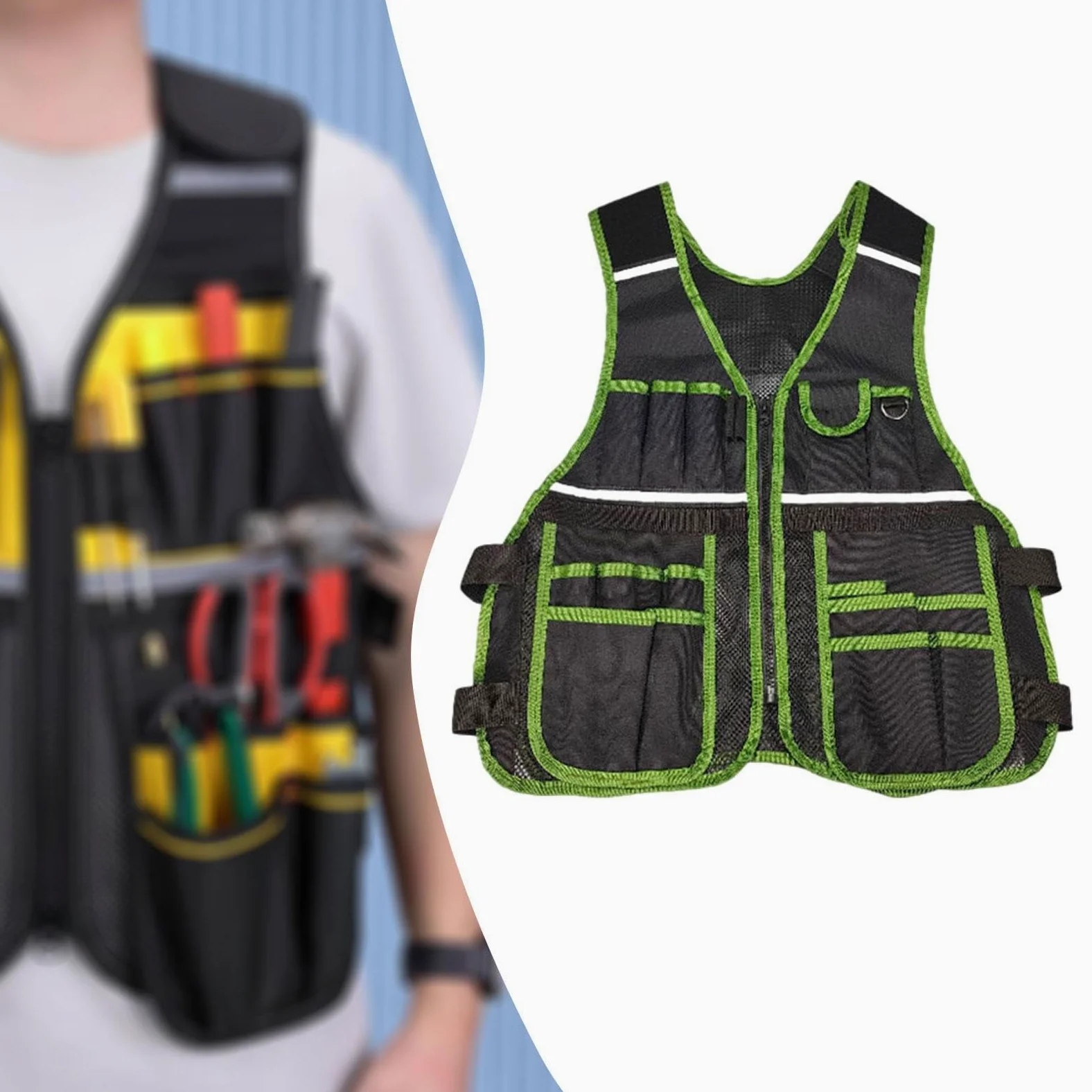 Milageto Chaleco para Electricista con Organizador Multifuncional de Herramientas de Carpintero Y Técnicos Bolsa Ajustable Oxford Transpirable Resis