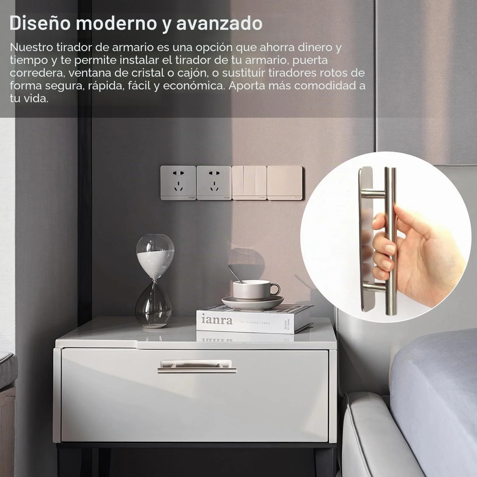 Tiradores Armarios 2 Piezas, Tiradores Cajones de Acero Inoxidable, Tiradore Cocina 148mm, Manija Autoadhesiva para Muebles Puerta y Ventana Baños, Plateados