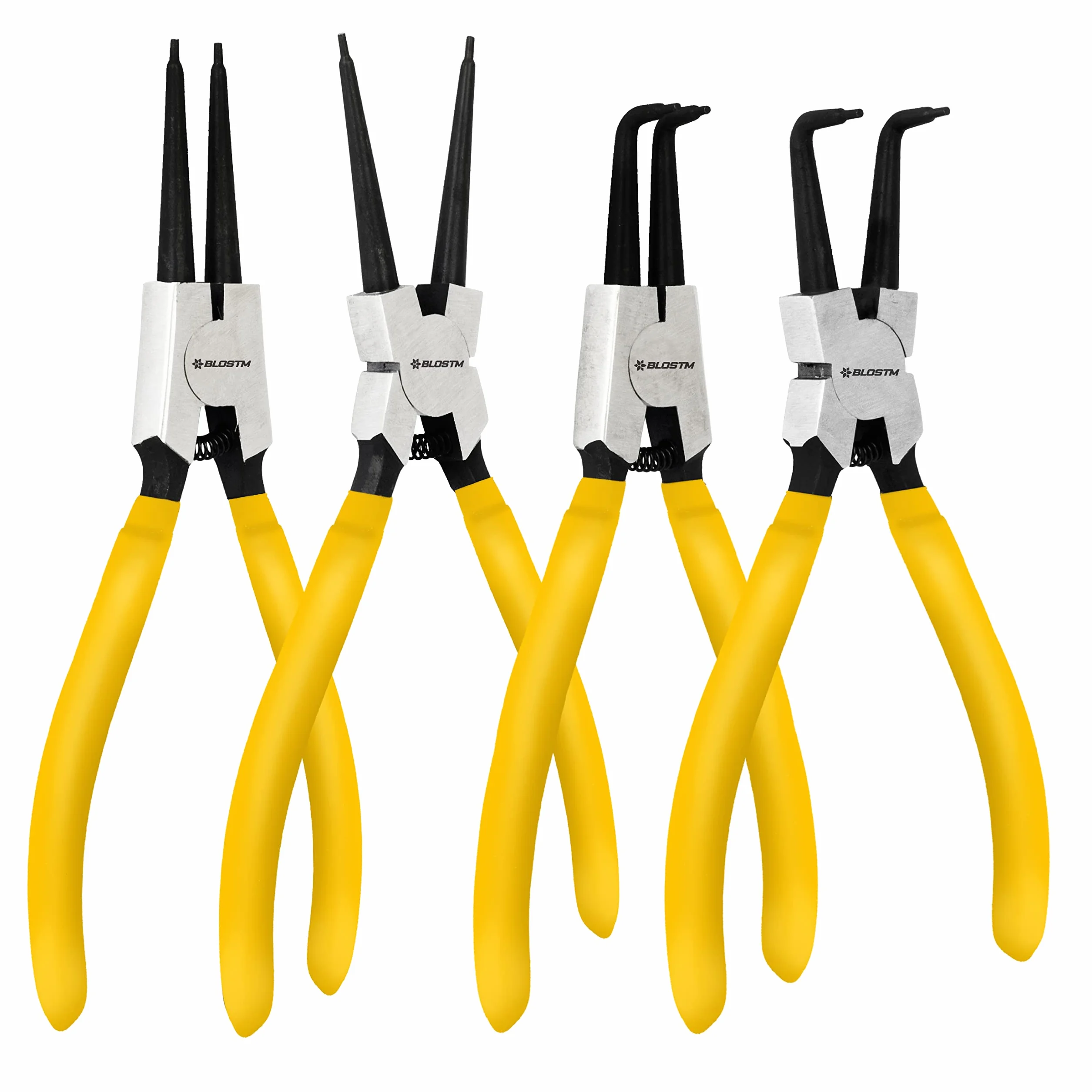 BLOSTM Juego de 4 Alicates Circlip - Alicates para Anillos de Retencion - Circlips Internos y Externos de 7" - Con Resortes Duraderos, Mangos Antideslizantes y Estuche de Almacenamiento (4 Piezas)