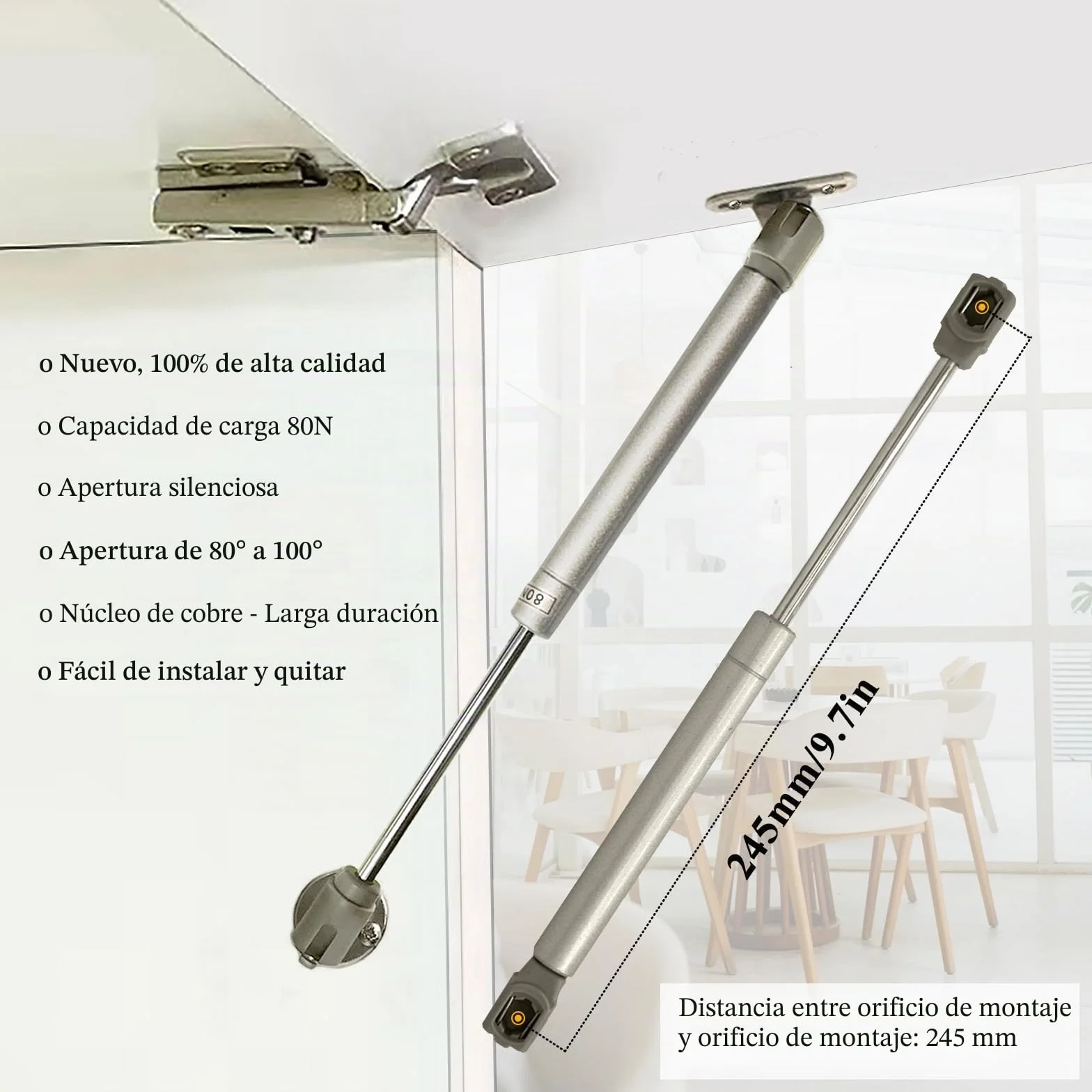 Pistones a Gas 80N 8kg Amortiguador de Gas para Puertas Elevables 2 Piezas con Tornillos