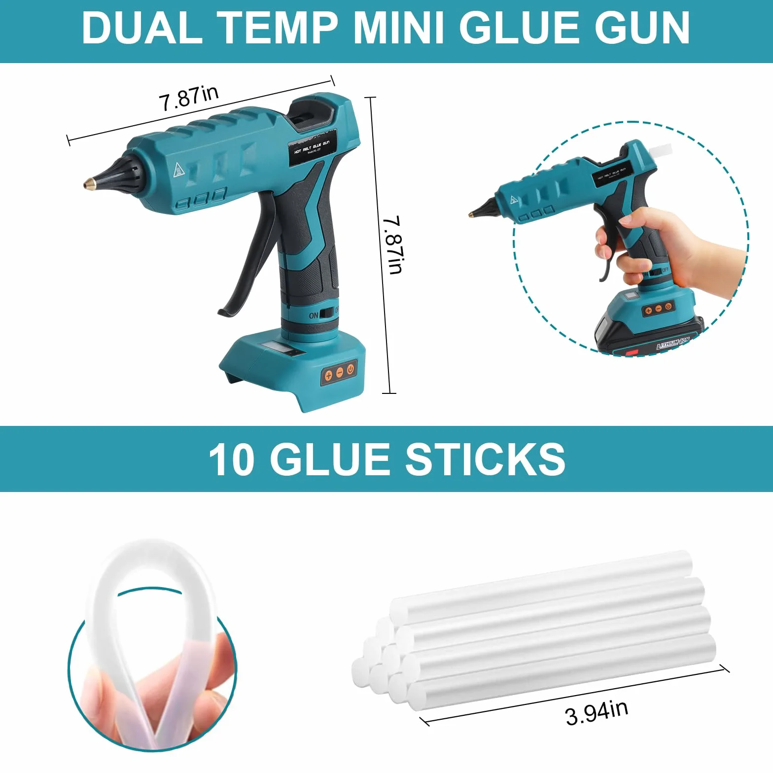 Pistola de pegamento termofusible inalámbrica para batería Makita 18V de 11 mm, tiempo de calentamiento rápido, boquilla de cobre versátil y precisa para proyectos de bricolaje, manualidades y