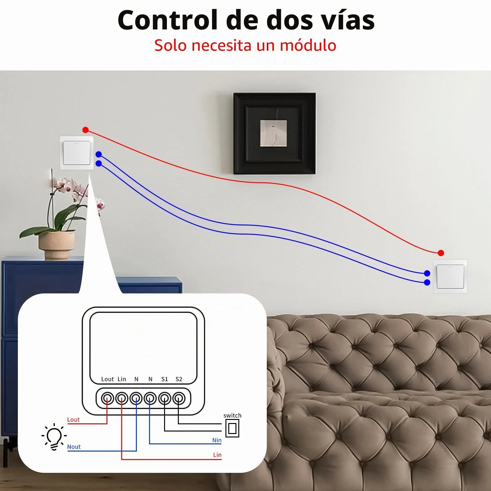 Módulos de Interruptor de Luz Inteligente 2 Vías, 4 Unidades, Smart Life, Tuya, Alexa, Google Home, WiFi, Requiere Cable Neutro