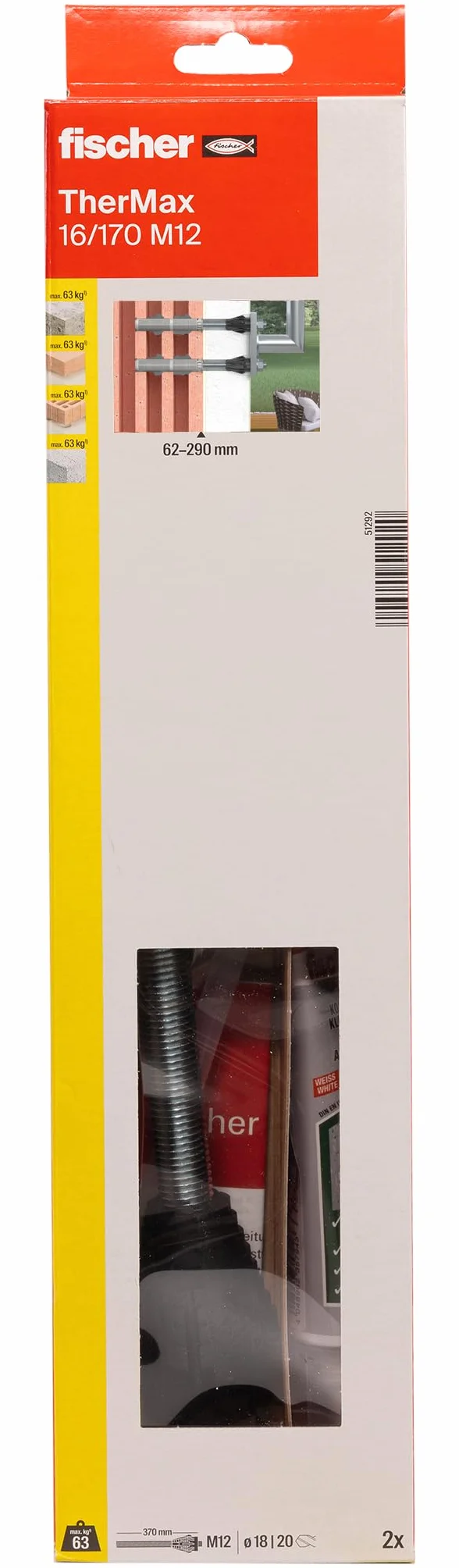 fischer - Anclaje para aislamiento térmico Thermax 16/170 M12 B, 2 unidades
