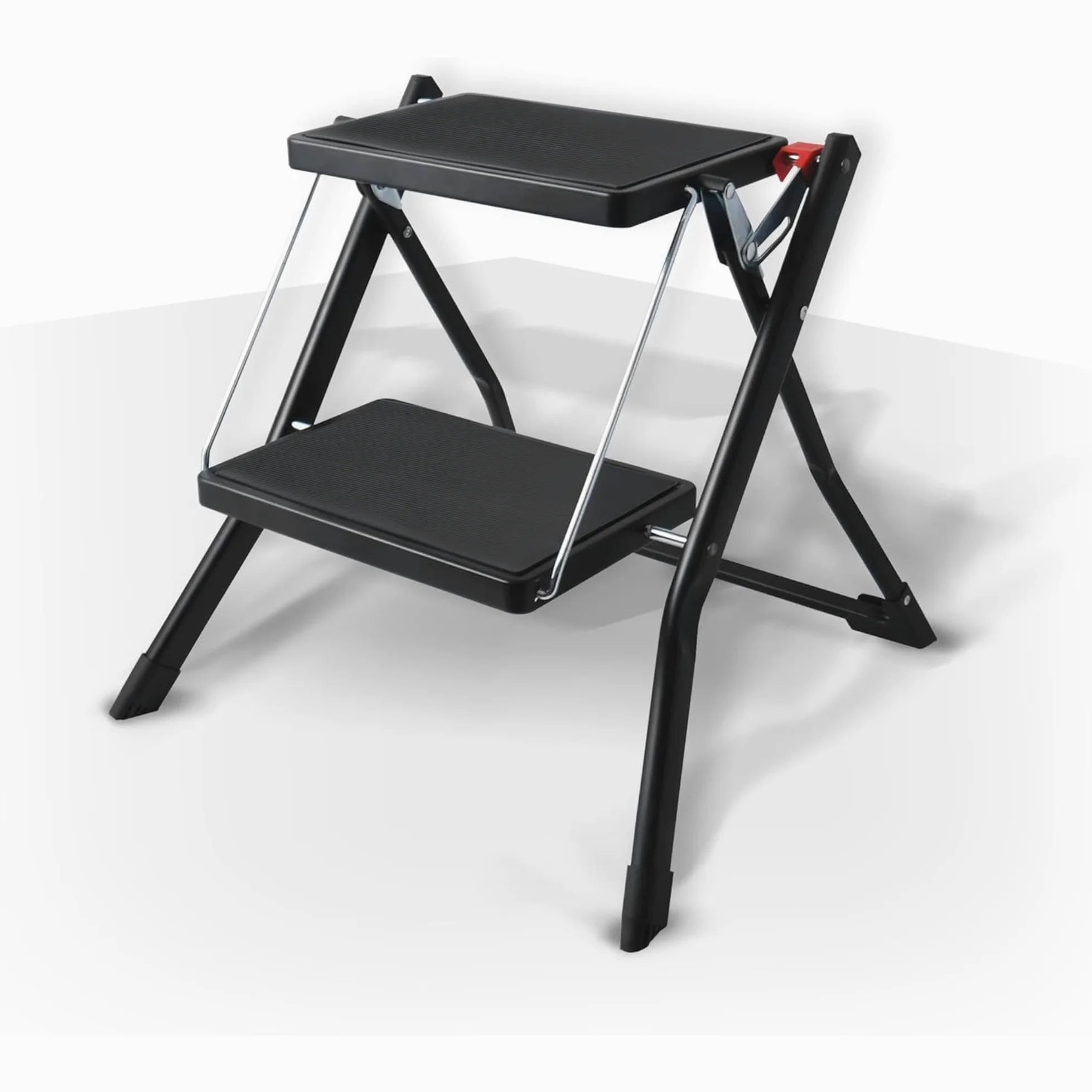 Well Home Escalera Plegable de 2 Peldaños en Acero de Color Negro, Antideslizante y Ligera