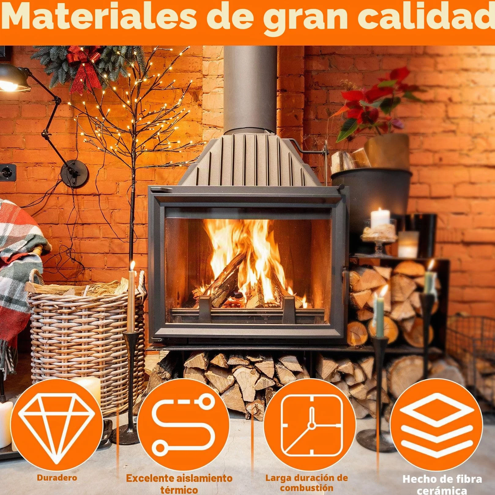 Lana Cerámica para Chimeneas de Bioetanol 4 Piezas, Esponja Cerámica Resistente al Calor 300x100x25mm