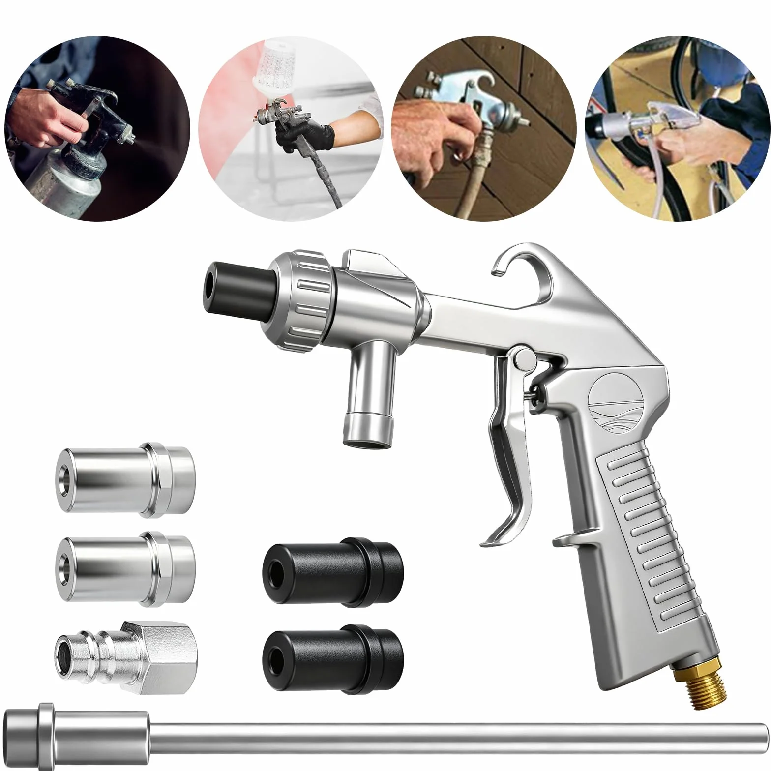 Juego de pistola de chorro de arena de aire comprimido, pistola de chorro de arena con 1M de entrada sifónica, boquillas de chorro de arena de metal de calibre 5MM-6MM, adecuadas para equipos de
