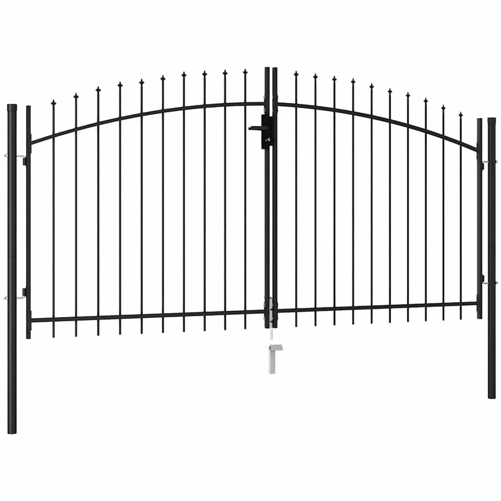 vidaXL Cancela de Valla Doble Puerta de Jardín Entada Vallado Exterior con Puntas de Acero Negro 3x1,5 m