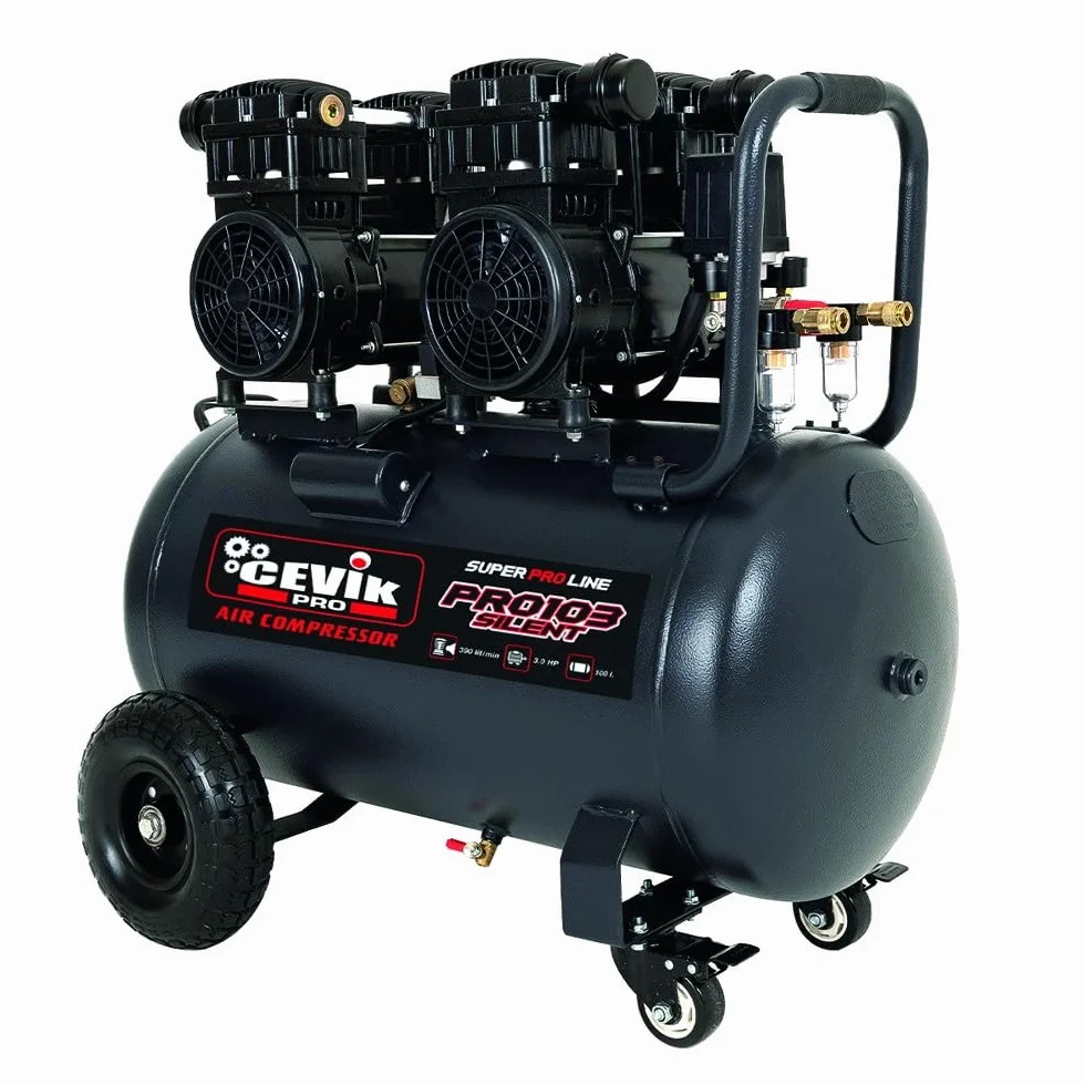 CEVIK PRO Compresor Aire Silencioso 100 litros 3HP 9 Bar 390 l/min Sin Aceite CA-PRO103SILENT