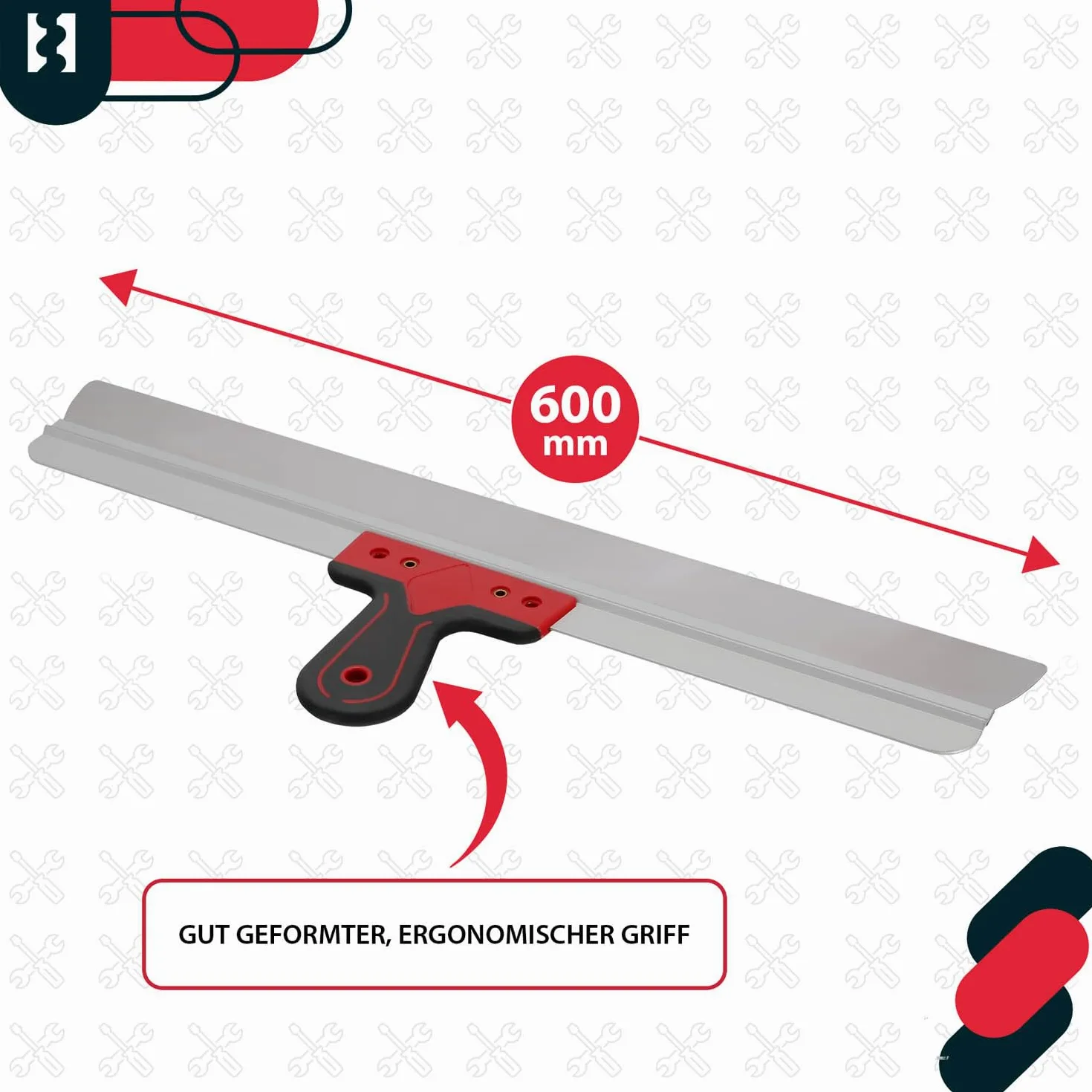 KOTARBAU® Espátula de acero inoxidable 600 mm, para aplicar y retirar yeso, masilla, ancha, para fachadas con soporte de aluminio y mango suave, de superficie