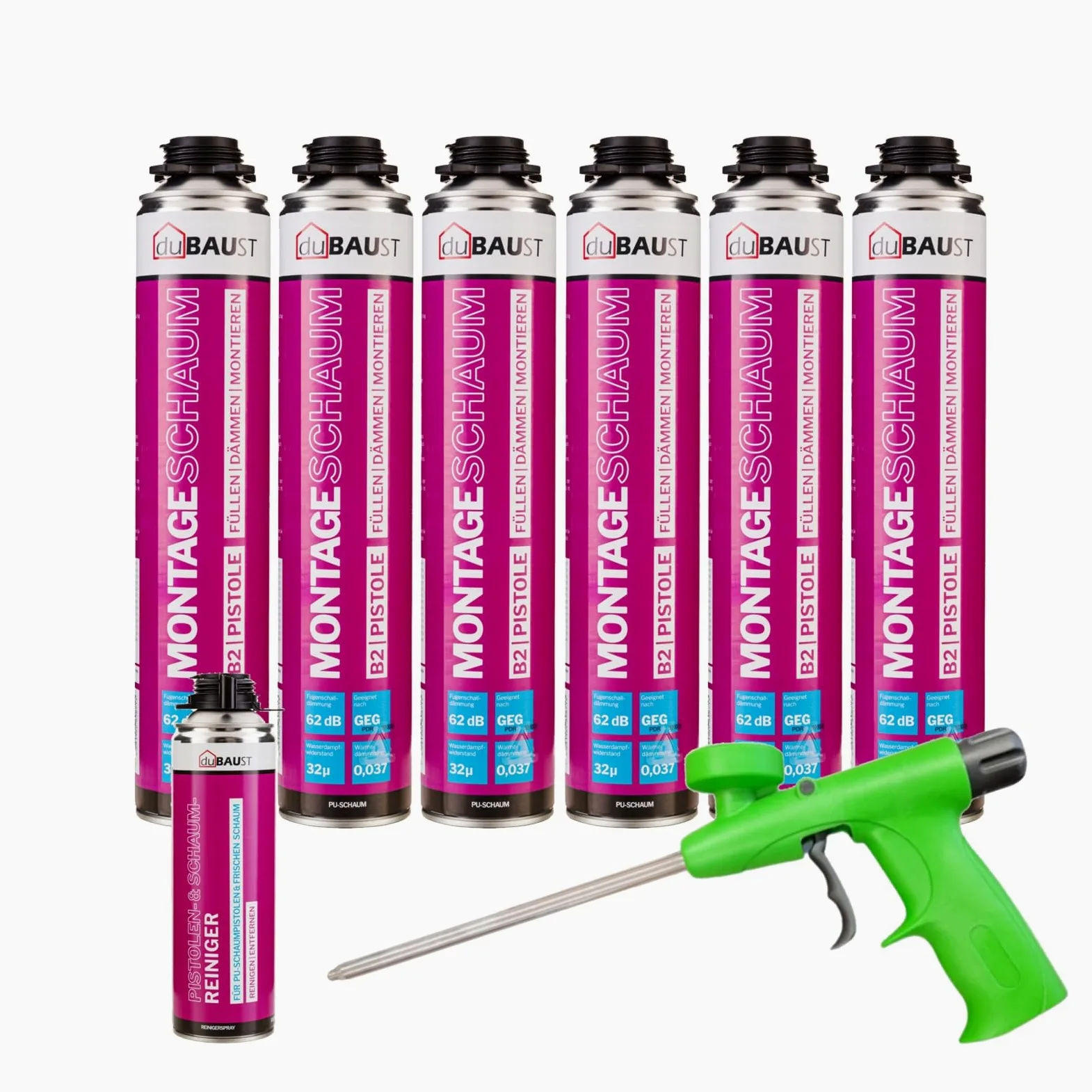 MSP24 - Juego de espuma de montaje para pistola, 750 ml, alta insonorización, aislamiento térmico, B2 (con limpiador PRS24 500 ml + pistola de espuma estándar, 6 x 750 ml)