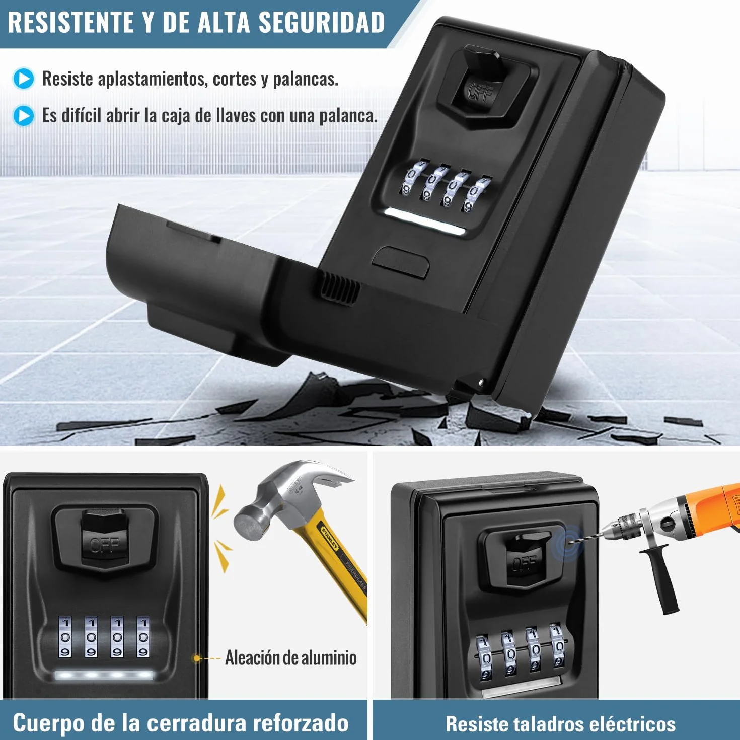 Caja de Seguridad para Llaves [Iluminada] Exterior Caja Fuerte para Llaves Impermeable Caja de Llave con Codigo 4 Dígitos Caja de Bloqueo para Llave para Hogar Garaje Escuela