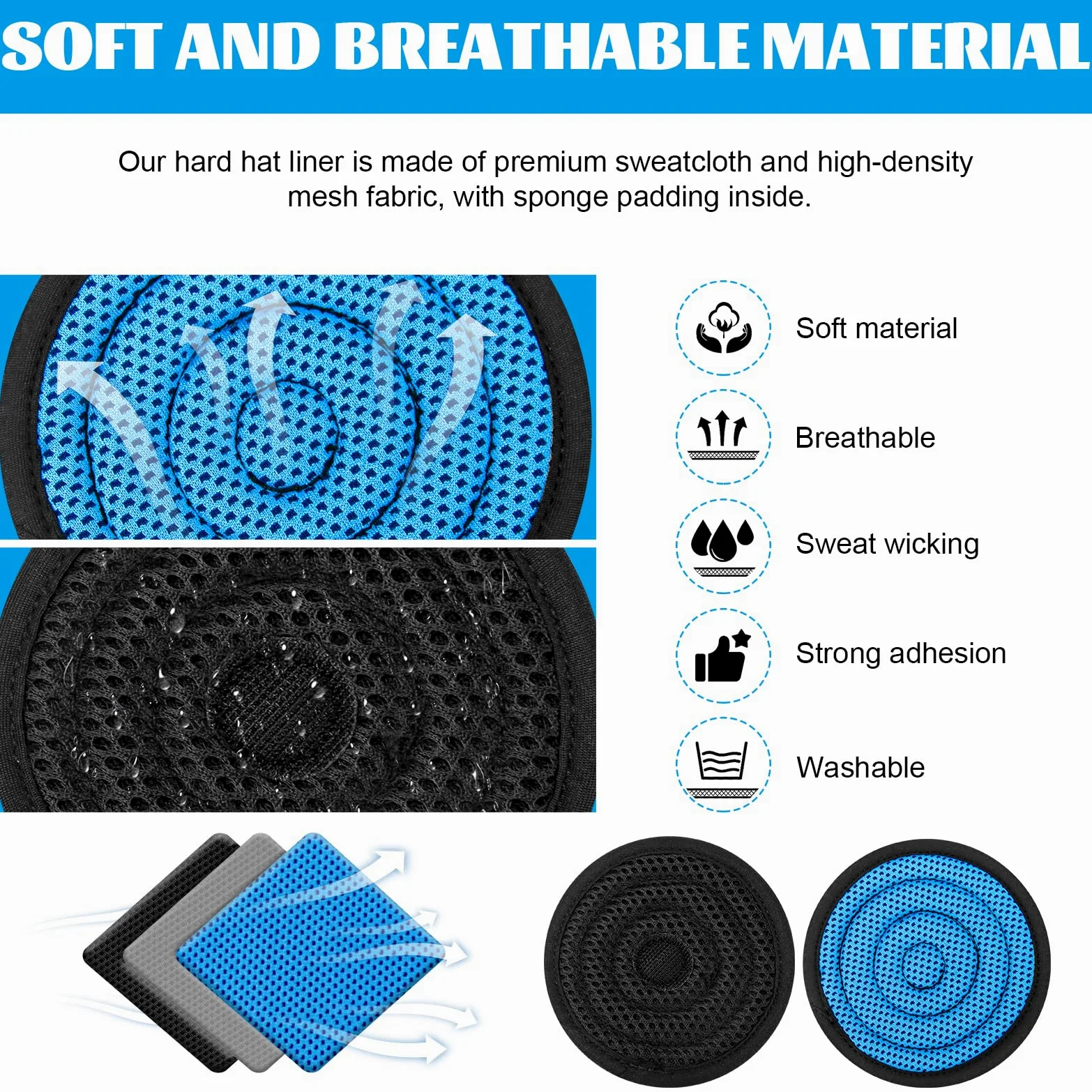 Almohadilla superior para cascos, lavable, relleno acolchado, repuesto de refrigeración para cascos y cascos de suspensión, azul, paquete de 6