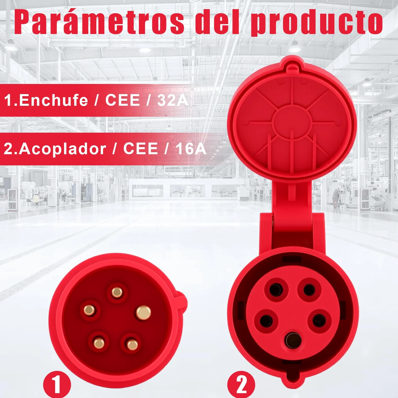 Adaptador de CEE Corriente Recta 32A en 16a, Cable de Corriente Fuerte 16a Inserto de Inserción, Material de Metal y Plástico, Duradero y Seguro, Impermeable IP44, Adecuado para