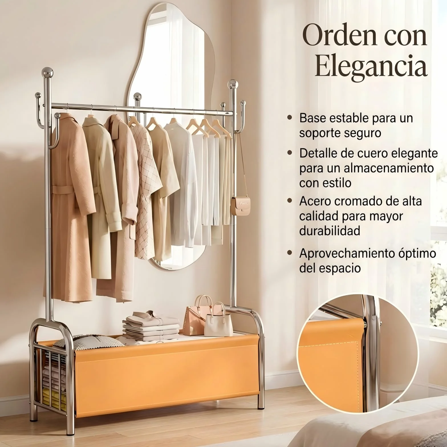 Burro Ropa Acero Inoxidable con Cesta Almacenaje, Perchero Estable Pie, 3 en 1 Tendedero Organizador