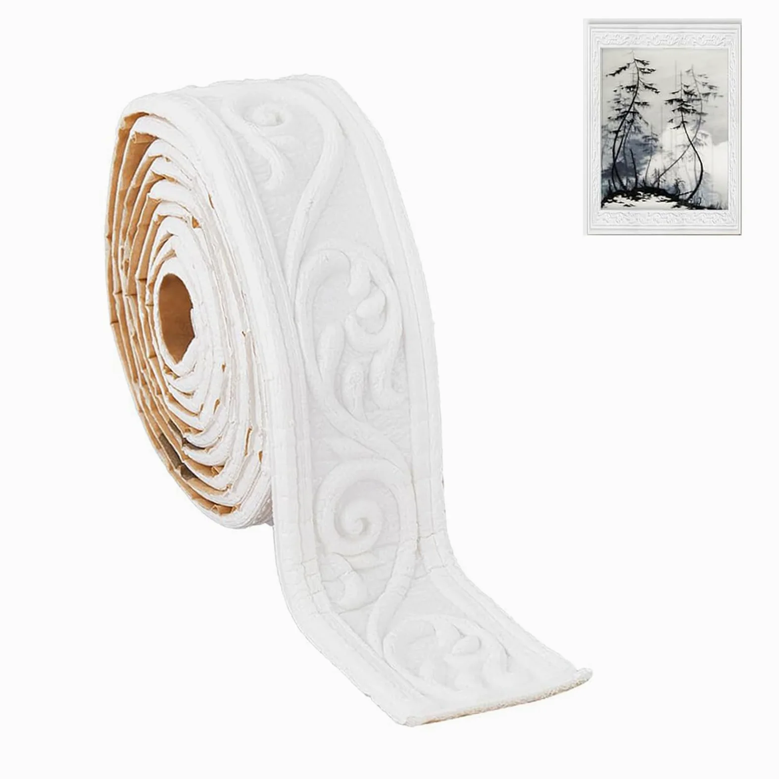Moldura de Corona Blanca, Moldura de Corona Autoadhesiva, Molduras Decorativas Impermeables 3D, Tira De Borde 3D Pared Decorativa Espuma, 10 m x 8 cm x 5 mm para Pasillo, Techo, Esquina, Línea