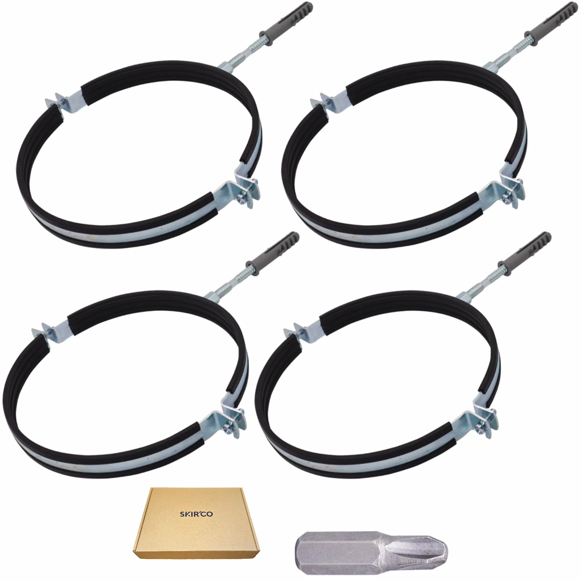 SKIR'CO (4 piezas) Soportes de tubería con forro de goma para tubos de 180 mm, soportes de tubería para montaje en pared y techo, abrazaderas de tubería