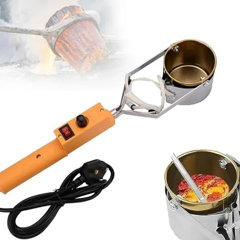 Crisol de plomo de mano, crisol eléctrico para plomo de 380 W, crisoles para fundir metal, ajuste de 200-450 ℃, fusión en 10 minutos, capacidad de 1100 g, crisol de plomo para moldes de peso de pesca