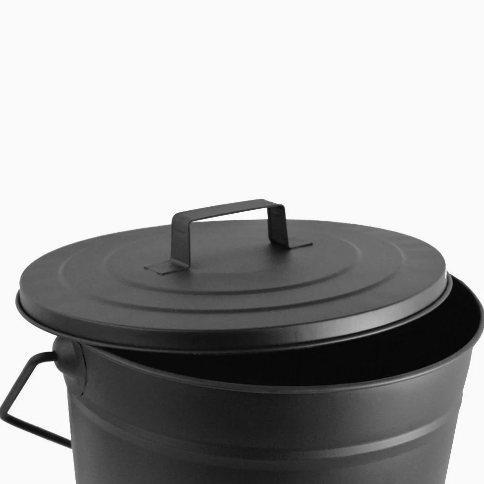 Fire Vida Ash Bucket - Soporte de Madera de carbón con Tapa, Color Negro