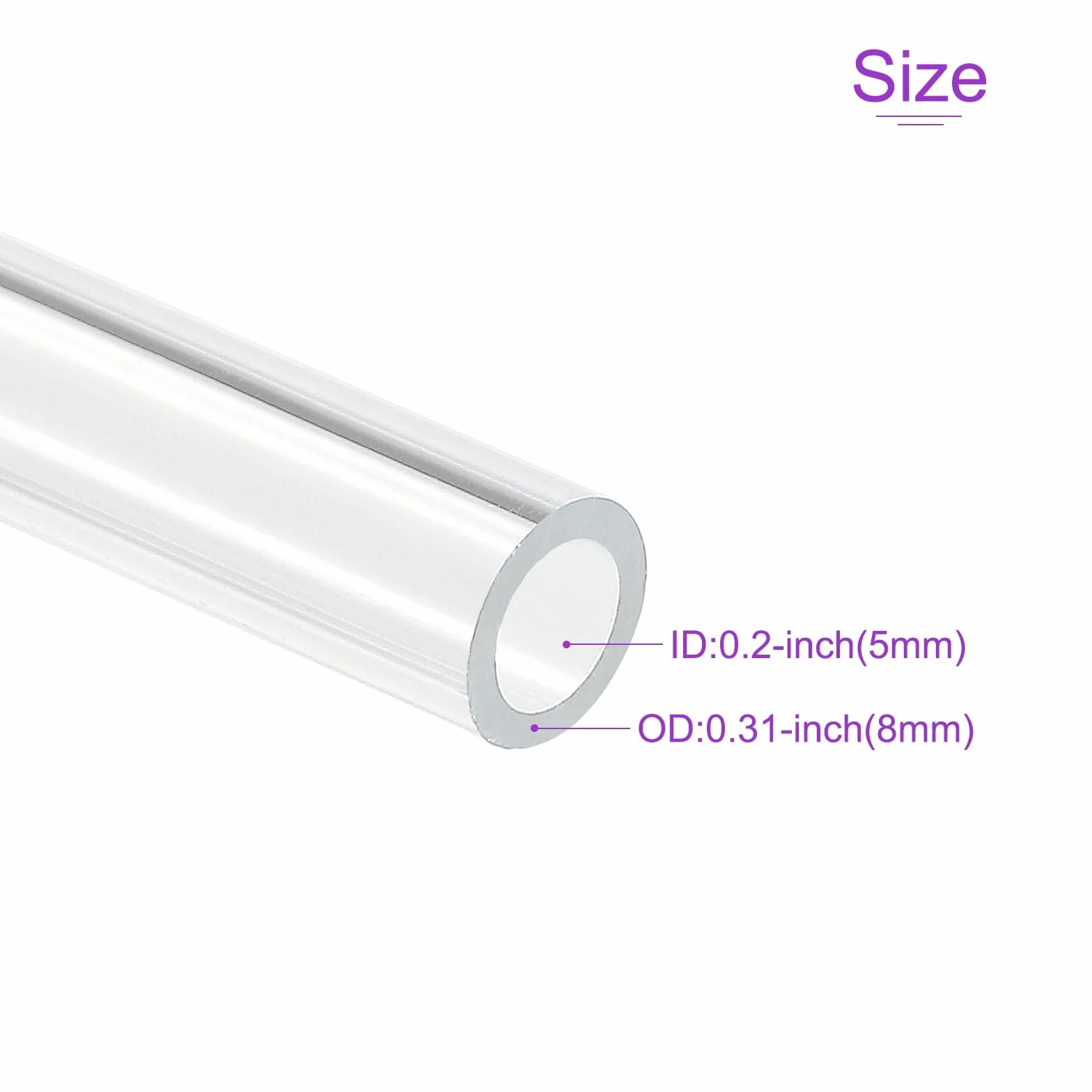 Tubo de Plástico Rígido Acrílico Transparente 5 mm x 8 mm 10" para Acuario, Enfriamiento de Agua