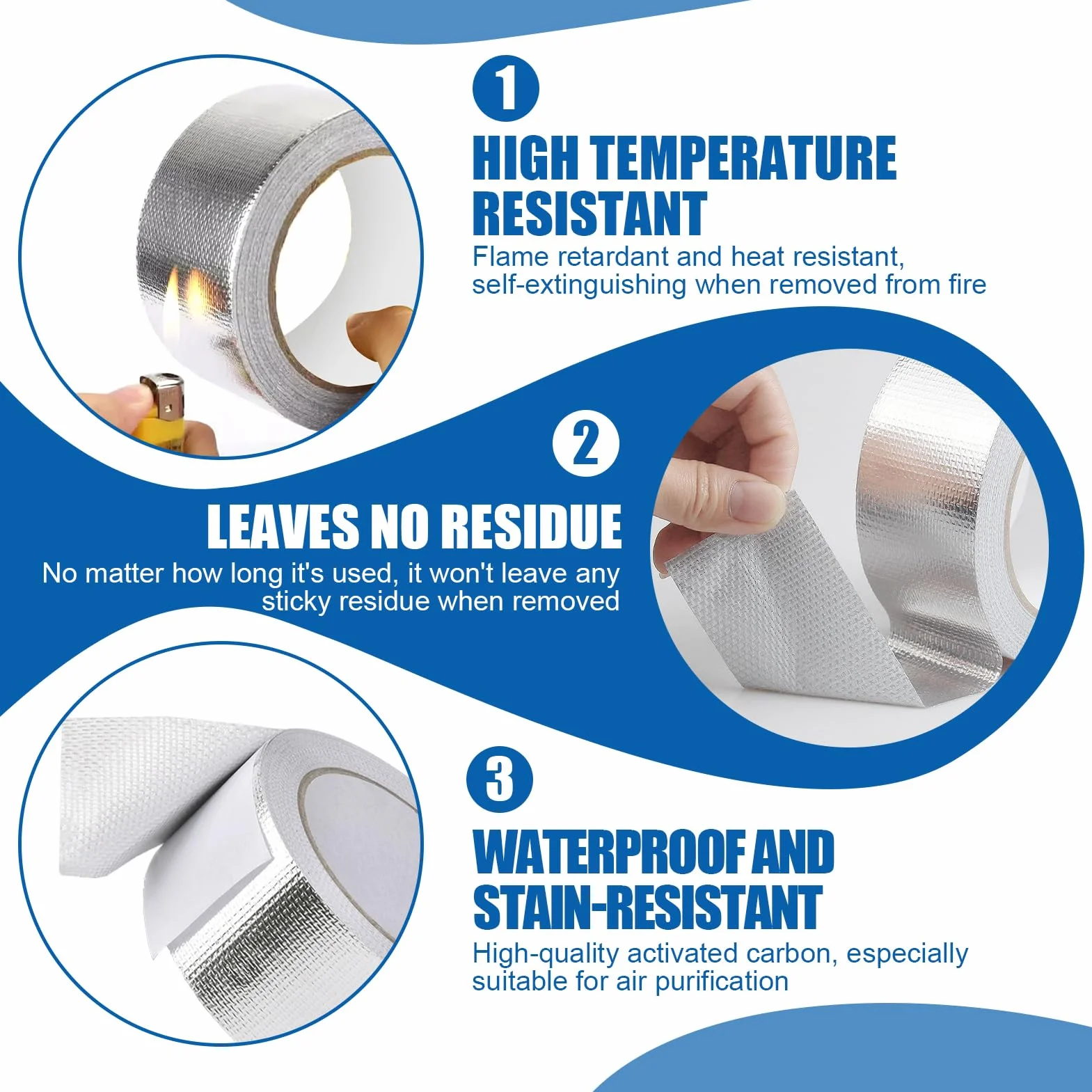 Cinta adhesiva de aluminio de 50 mm x 20 m para altas temperaturas, cinta de sellado metálica de aluminio, aislante y barrera de vapor para lavavajillas, encimeras y canalones