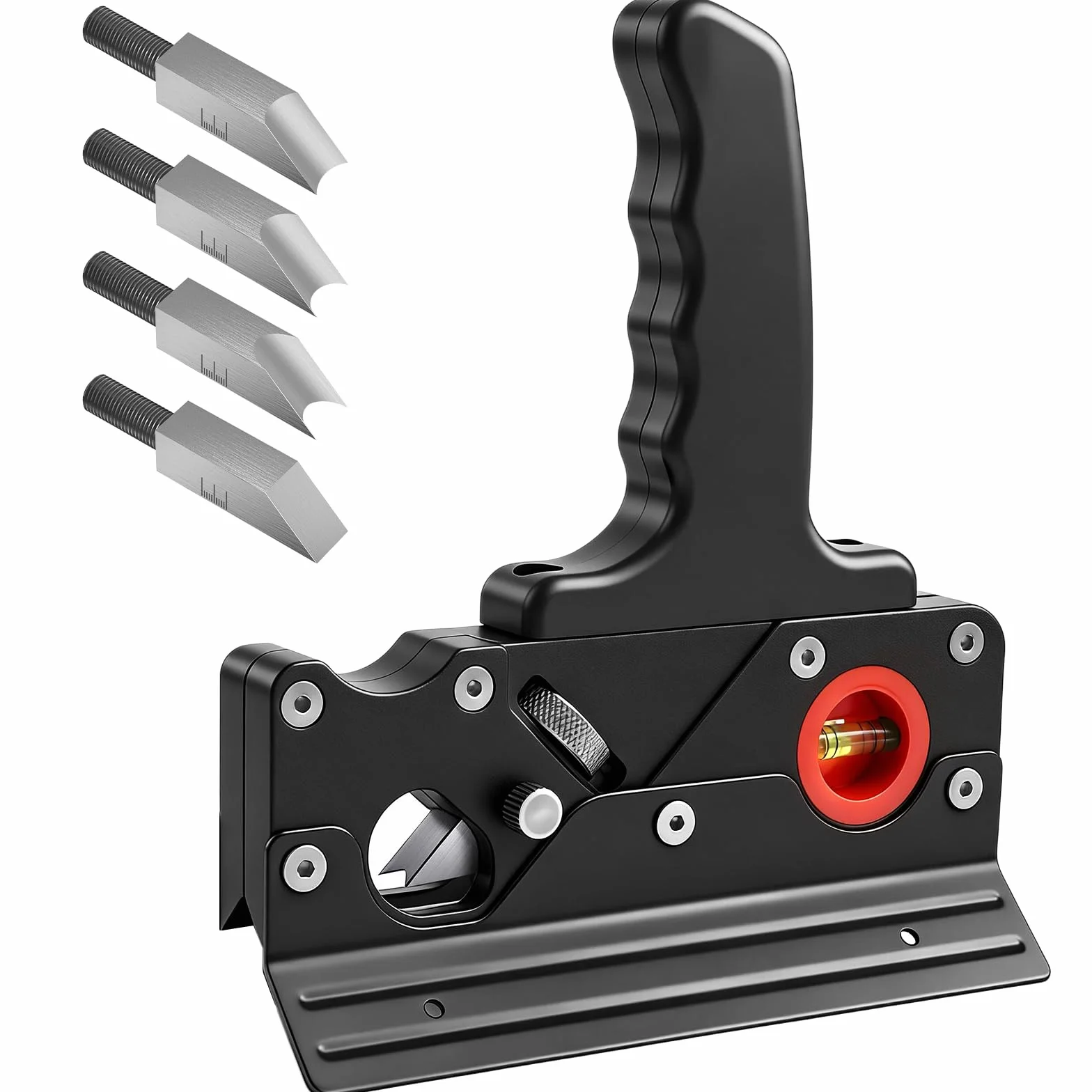 HYCHIKA Cepillo Carpintero, Cepillo para Madera de 45° con 4 Cabezales, Nivel de Burbuja y Mango Ergonómico, Cepilladora de Madera Manual para Cantos y Esquinas, Ideal para Carpinteros y Ebanistas