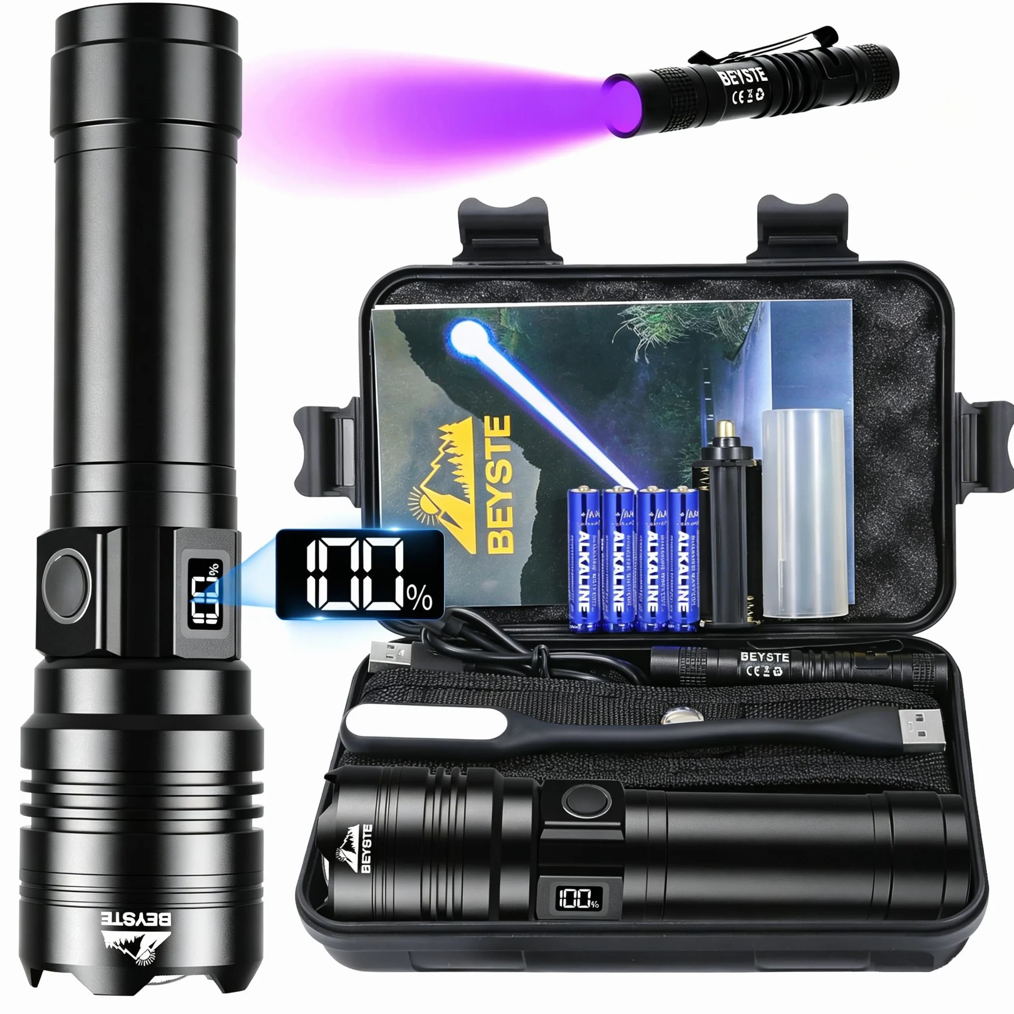 Linternas LED Alta Potencia, 1,000,000 Lúmenes Linterna LED Recargable, Linterna Alta Potencia Potente Largo Alcance, Impermeable Flashlight para Emergencias Camping Regalo