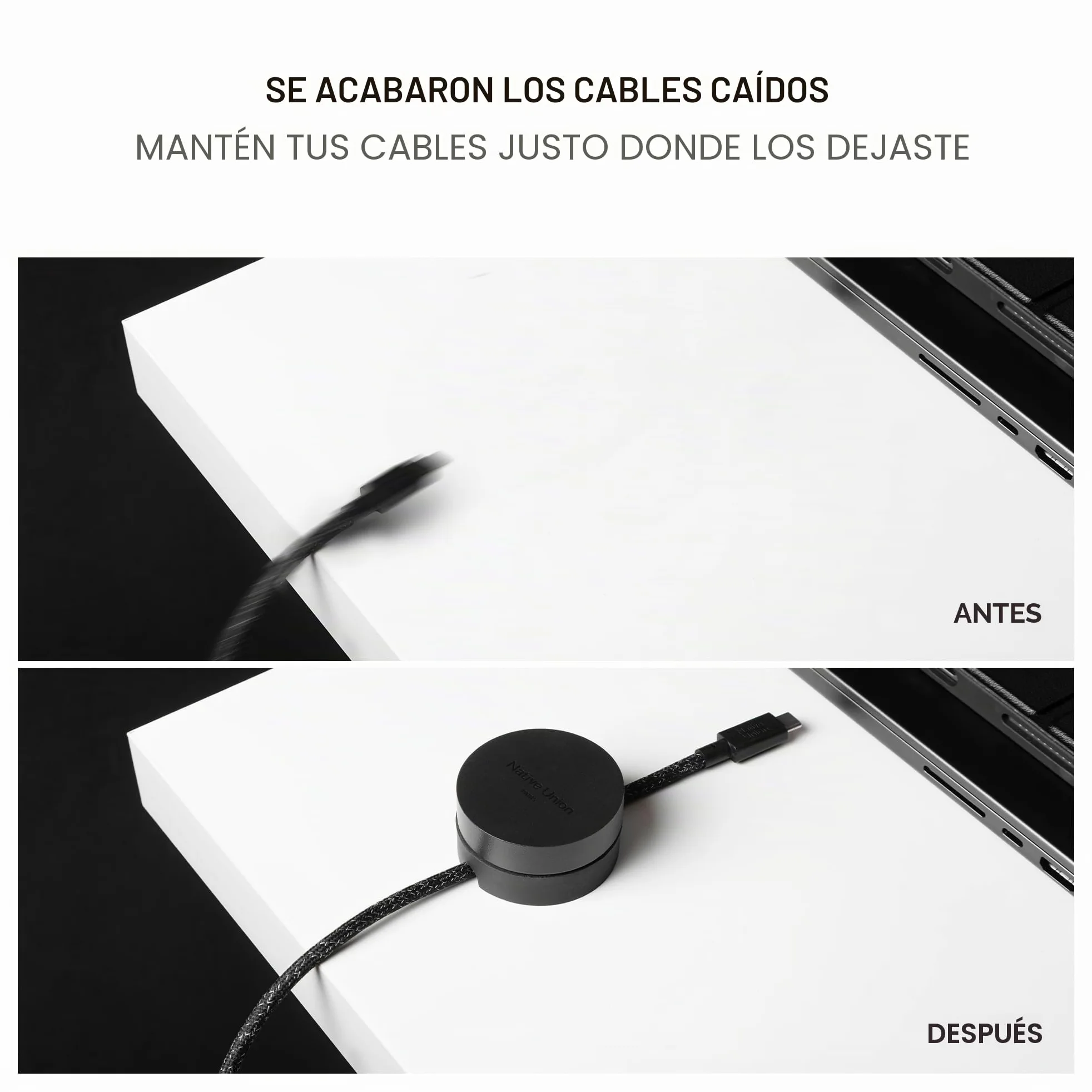 Native Union Weighter – Organizador Antideslizante para Cables – Accesorio Escritorio o Mesita – Diseño Metal y Silicona – Compatible USB-C y Lightning (Arena)