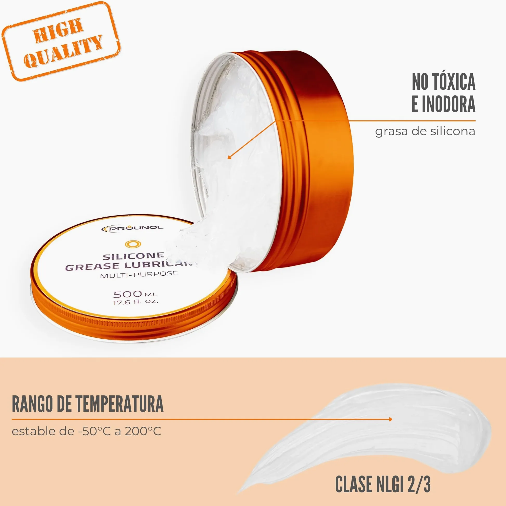 Prounol Grasa de Silicona Alimentaria y Dieléctrica, Juntas Tóricas, 500 ml | Agua potable (certificado PZH) | Grifos, cafeteras espresso | Persianas, gomas, bornes | Impermeable | Lata tamaño taller
