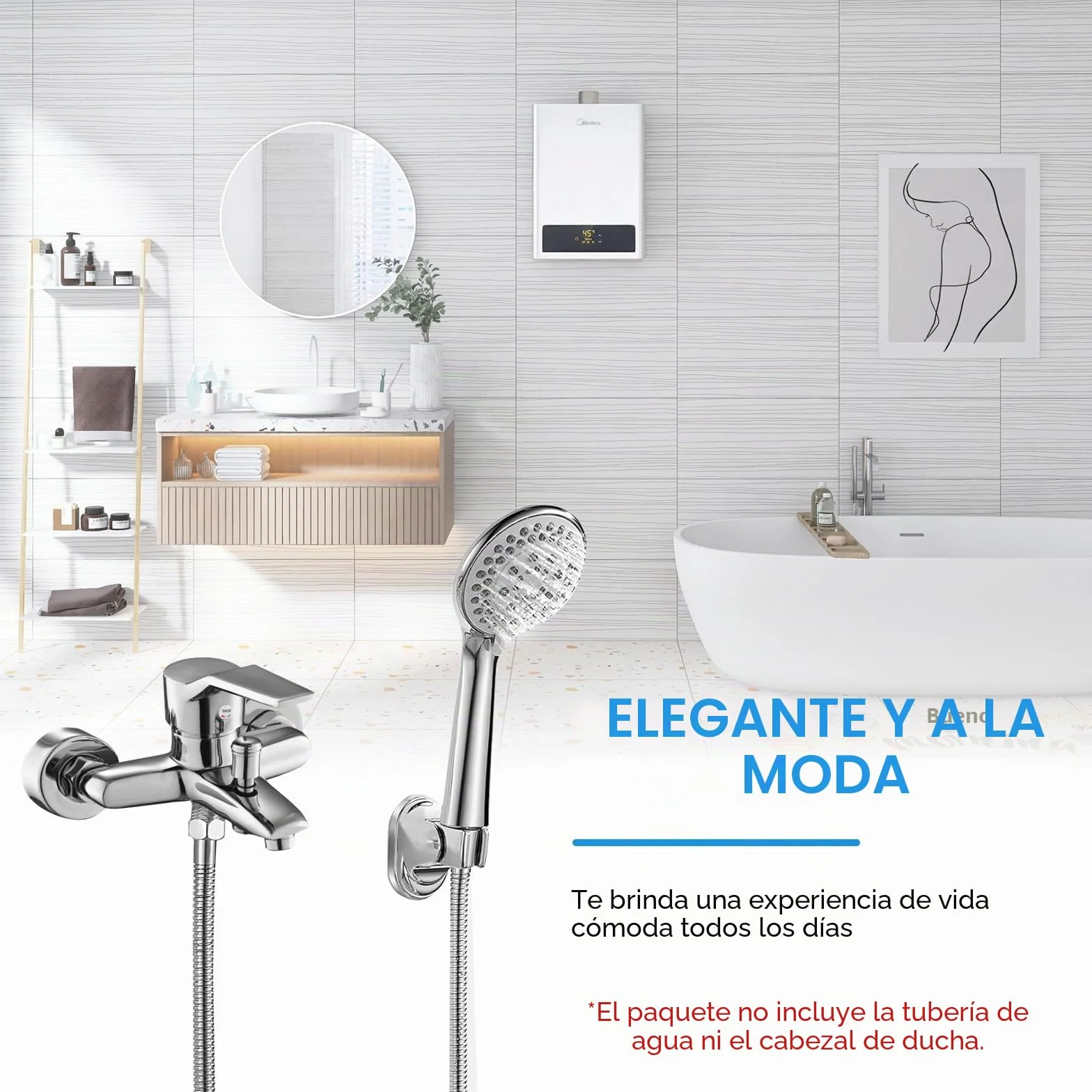 Bocguy Grifo mezclador para bañera, grifo de bañera, grifo de ducha, grifo monomando, salida de ducha para bañera y ducha, cartucho de cerámica cromado