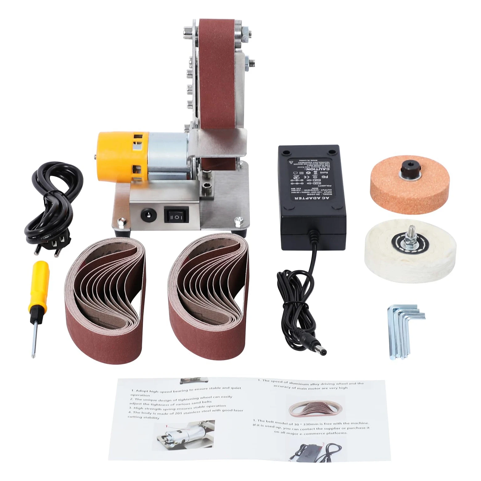Lijadora de banda, lijadora de 7 velocidades, 9000 rpm, plataforma ajustable, pulidora de banda, lijadora de disco para trabajos de madera DIY, trabajos de metal, fabricación de cuchillos