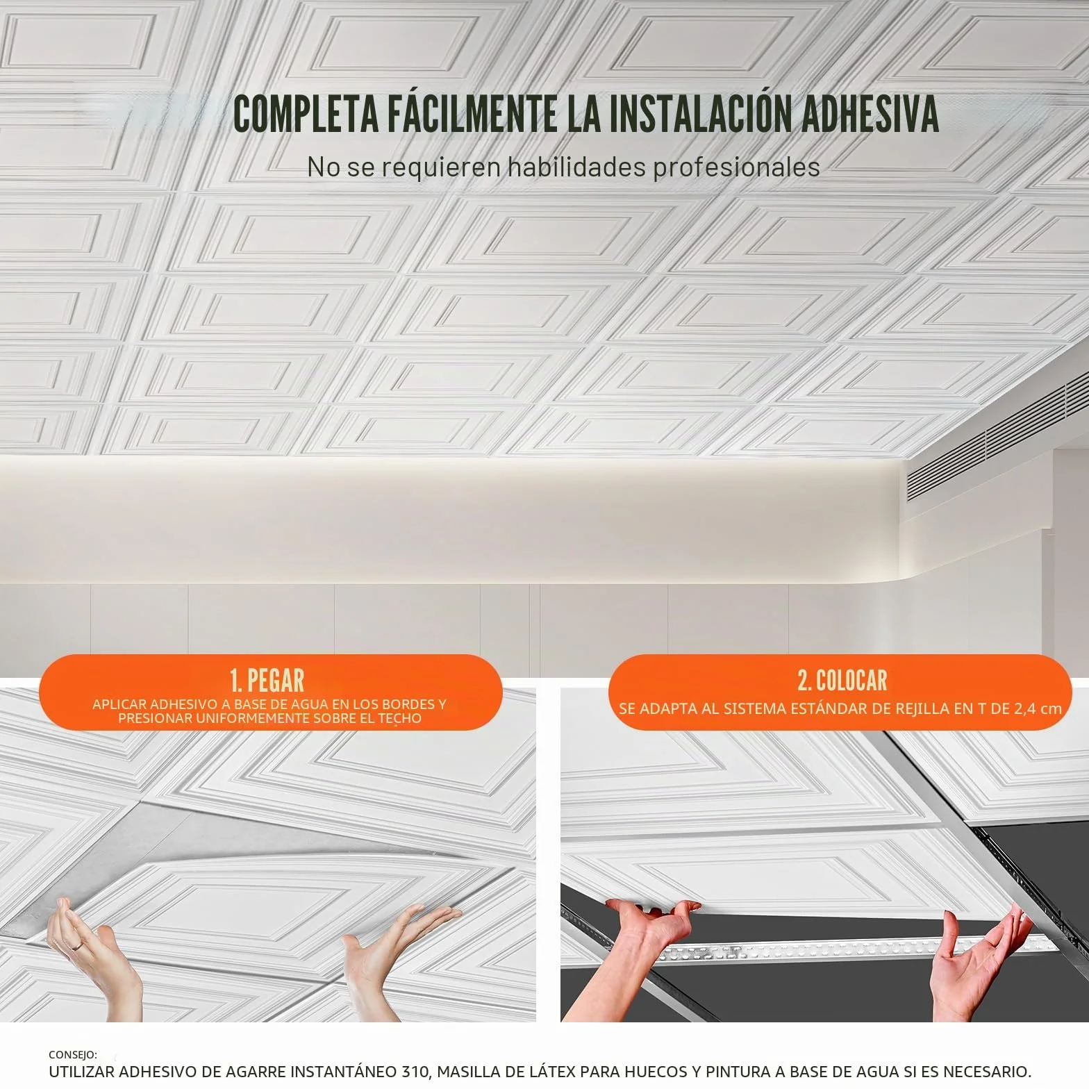 VEVOR Paneles para Techo Suspendidos 605x605 mm PVC Blanco Paquete 12