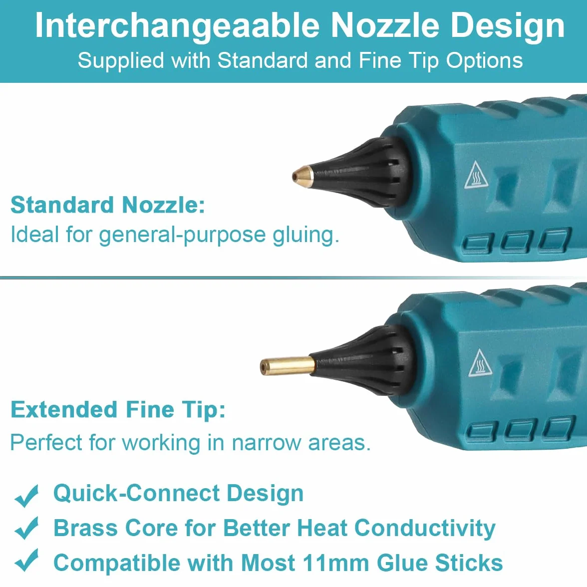 Pistola de pegamento termofusible inalámbrica para batería Makita 18V de 11 mm, tiempo de calentamiento rápido, boquilla de cobre versátil y precisa para proyectos de bricolaje, manualidades y