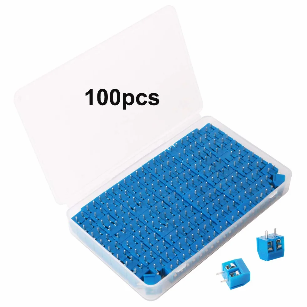 GTIWUNG 100 Piezas 5mm 2 Pines PCB Bloque de Terminal de Tornillo de Montaje, Conector de Bloque, Azul, 300V 10A