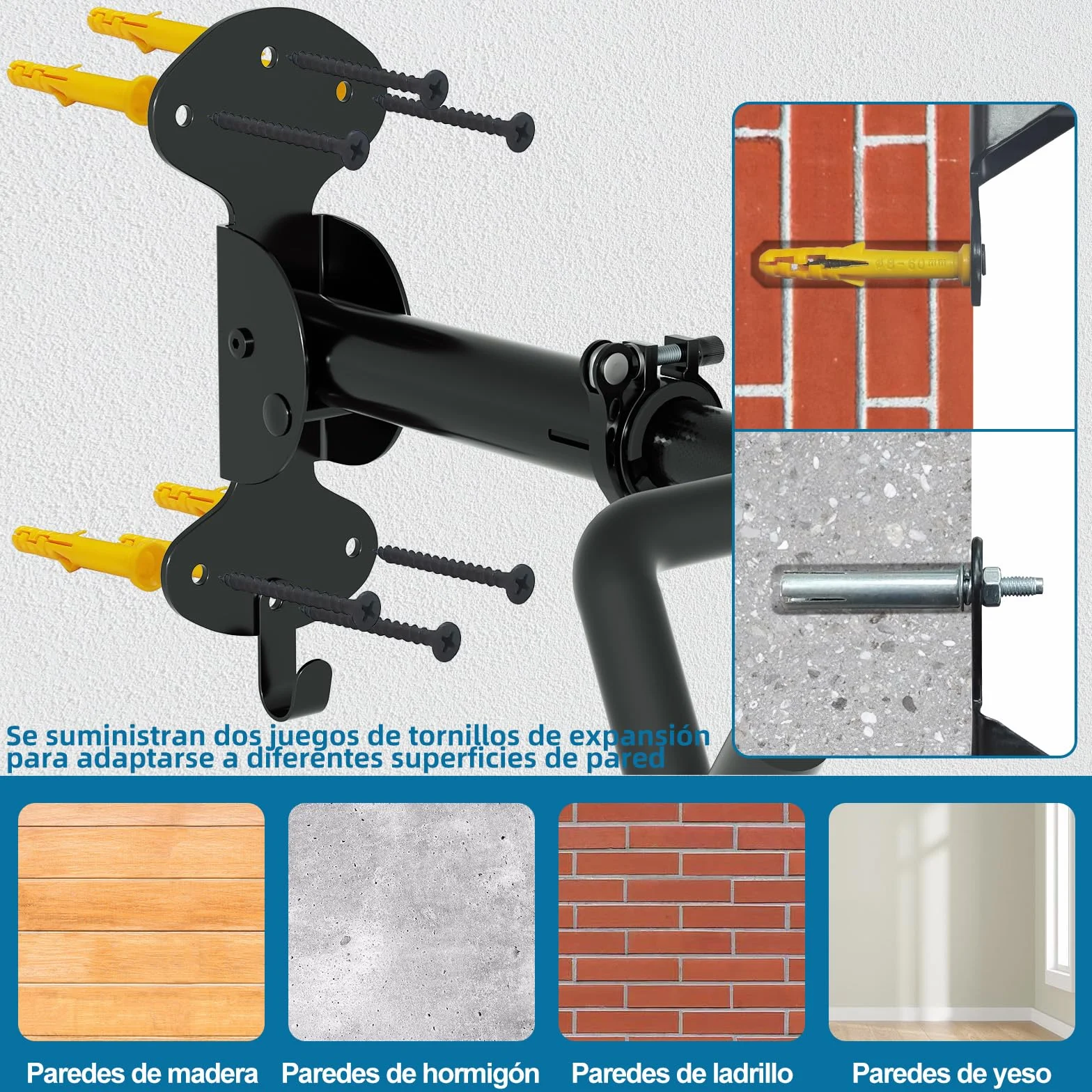 Urban Deco Soporte Bicicletas Pared Plegable Ajustable 30Kg 2 Unidades Colgador para Garaje Hogar