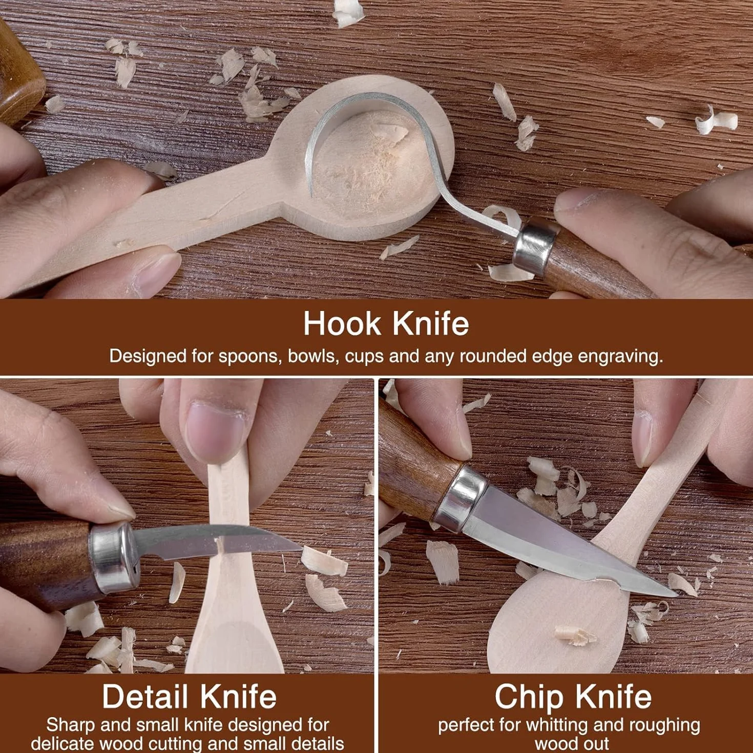 Kit de Tallado de Madera, 10 en 1 Kit de Herramientas para Tallar Madera, incluye 6 Cuchillos Para Tallar Madera Seco para principiantes, Guantes Resistentes a Cortes, Bolsa de Lona