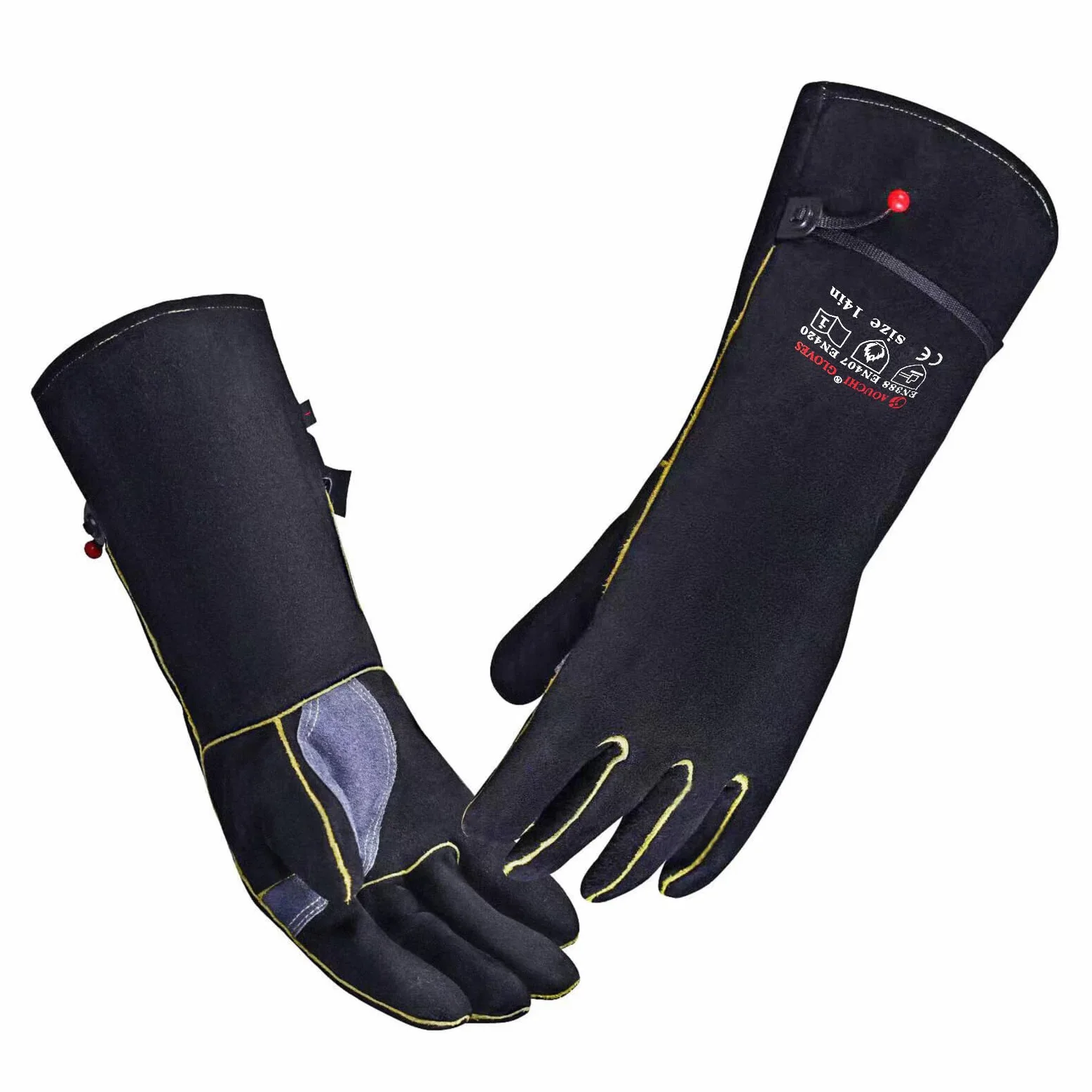 Guantes de soldadura de cuero de 800 ° F para hombres y mujeres, de manga larga, resistentes al calor, accesorios de herramientas de estufa de leña para soldadura, accesorios