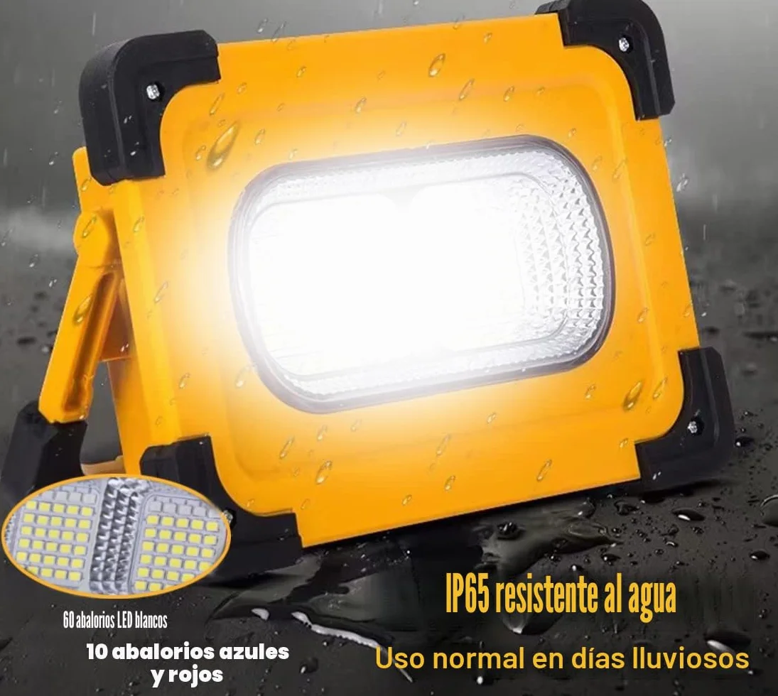 80W Foco LED Recargable Solar, 4 Modos Luz de Trabajo Portátil USB con Baterías 6000 mAh, IP65 Impermeable Lampara Camping con Iman para Emergencia, Pesca, Taller, Obra