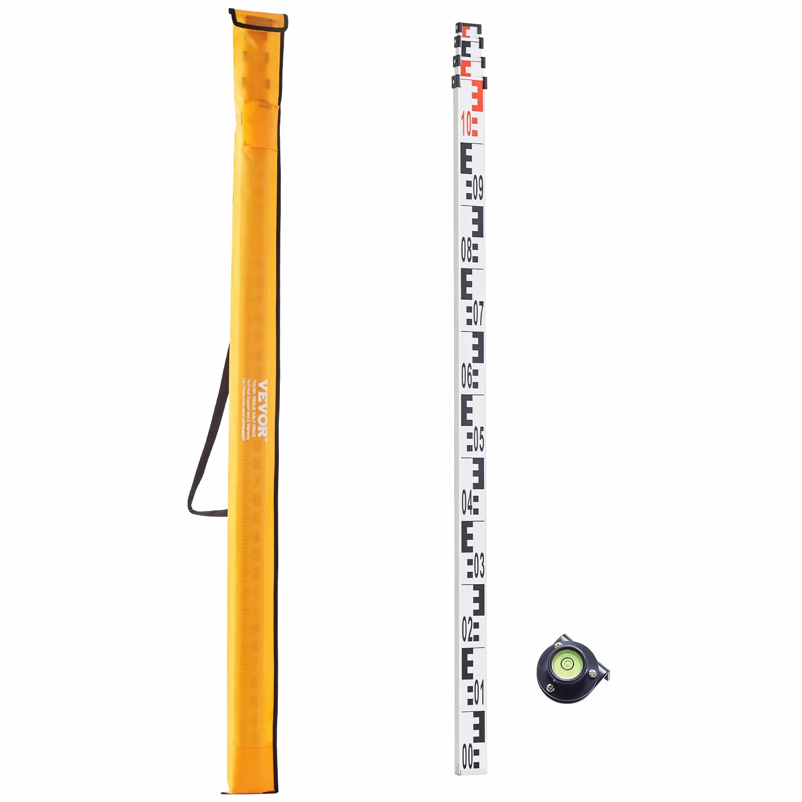 VEVOR Varilla de Medición Telescópica de Aluminio de 4 m, Escala de Doble Cara en cm/mm, Varilla de Nivelación, con Nivel de Burbuja y Bolsa de Transporte para Medir Paredes y Pisos, 4000 x 57 x 35 mm