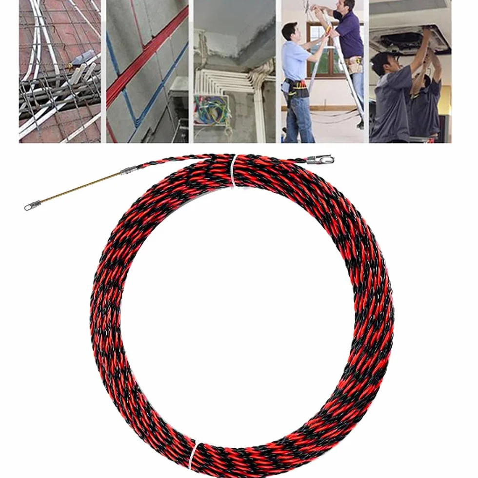 Guia Pasacables Trenzada 15m 2 Muelle Diámetro 6mm Rojo y Negro