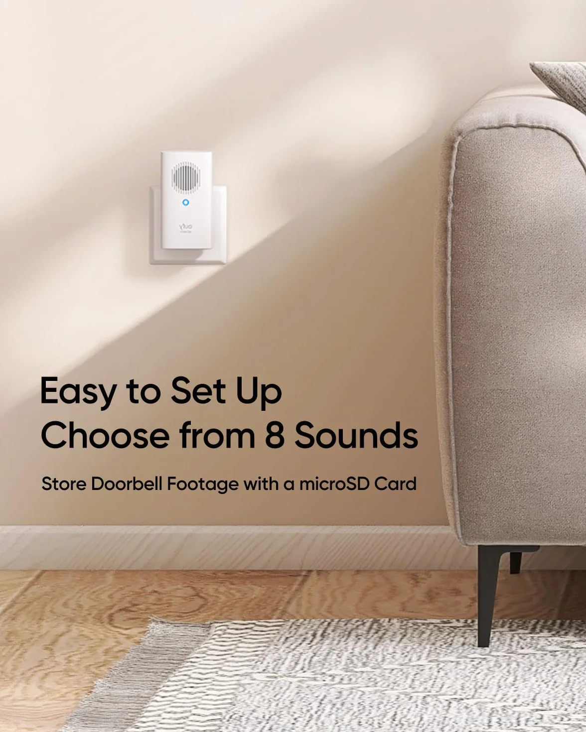 eufy Security Timbre Adicional con Chime Interior, Compatible con Video Doorbell E340, Timbre sin Retraso, Volumen Ajustable, 8 Tonos Divertidos