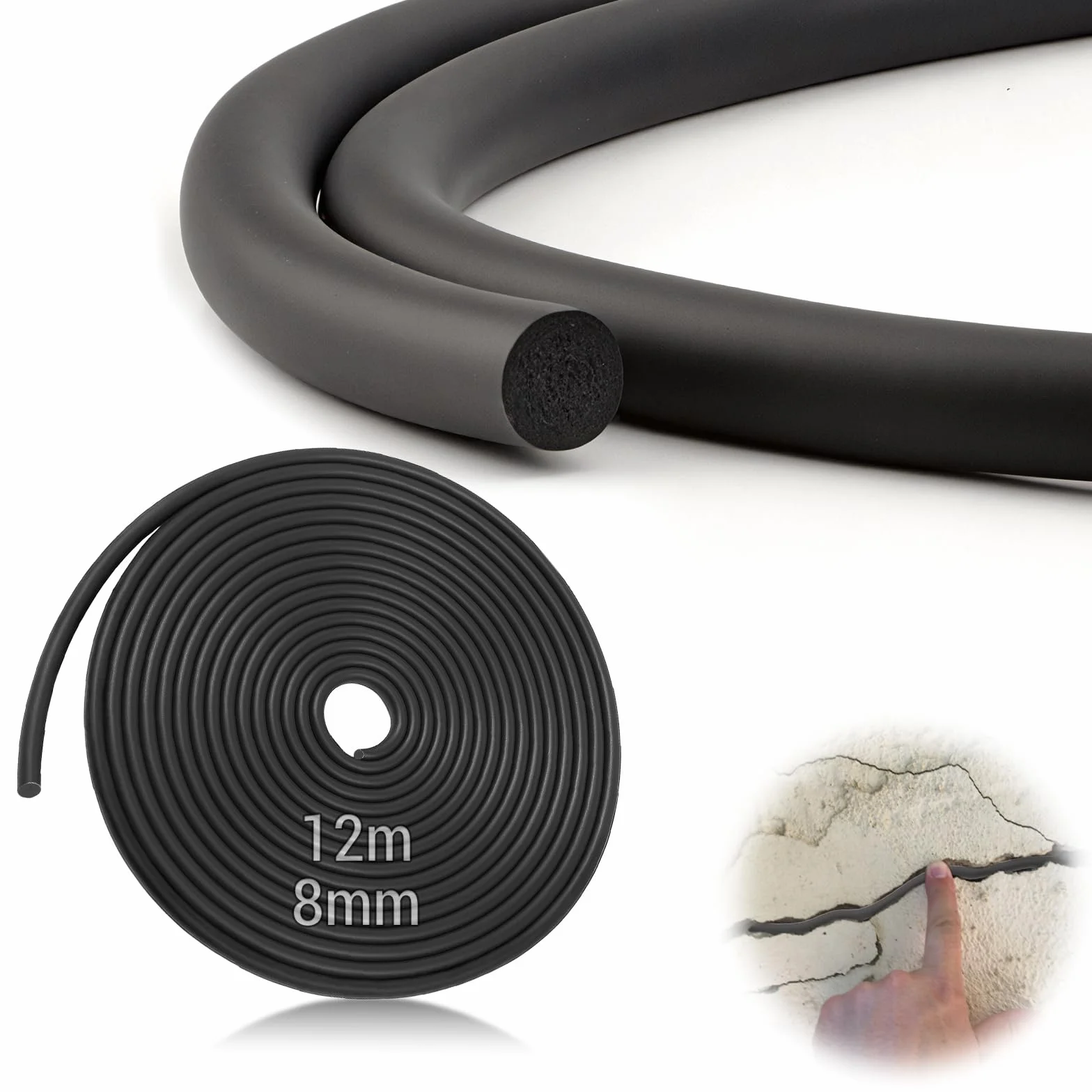 Tira de Sellado de Goma de Espuma Ø 8 mm Goma Espuma 12 m Cordón de Sellado de Juntas EPDM Perfil de Relleno de Juntas Negra Junta de Goma Esponjosa para Puertas Ventanas Paredes y Techos
