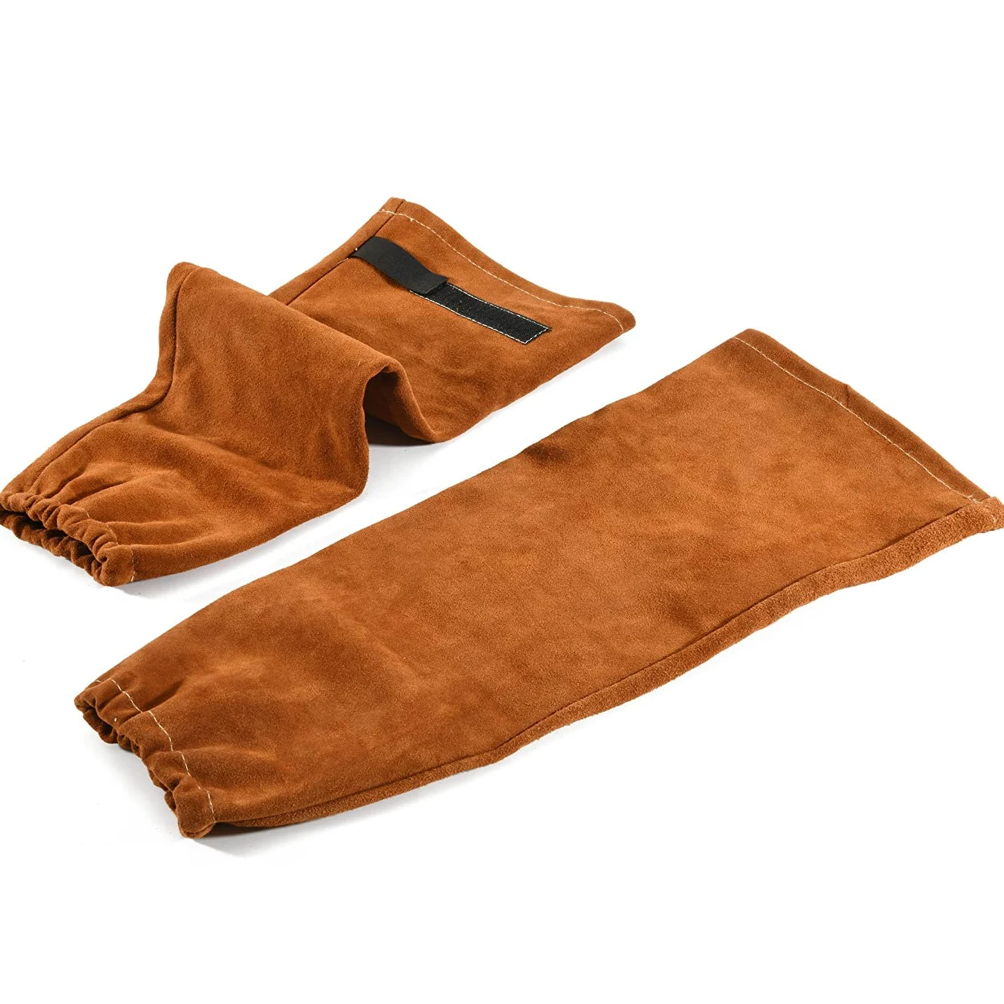 QeeLink Mangas de Soldador de Cuero de la Vaca para Hombre y Mujer, Forro Antiadherente, Mangas Protectoras de Brazos Resistentes al Calor e Ignífugas para Soldadura Jardinería (Brown Large)