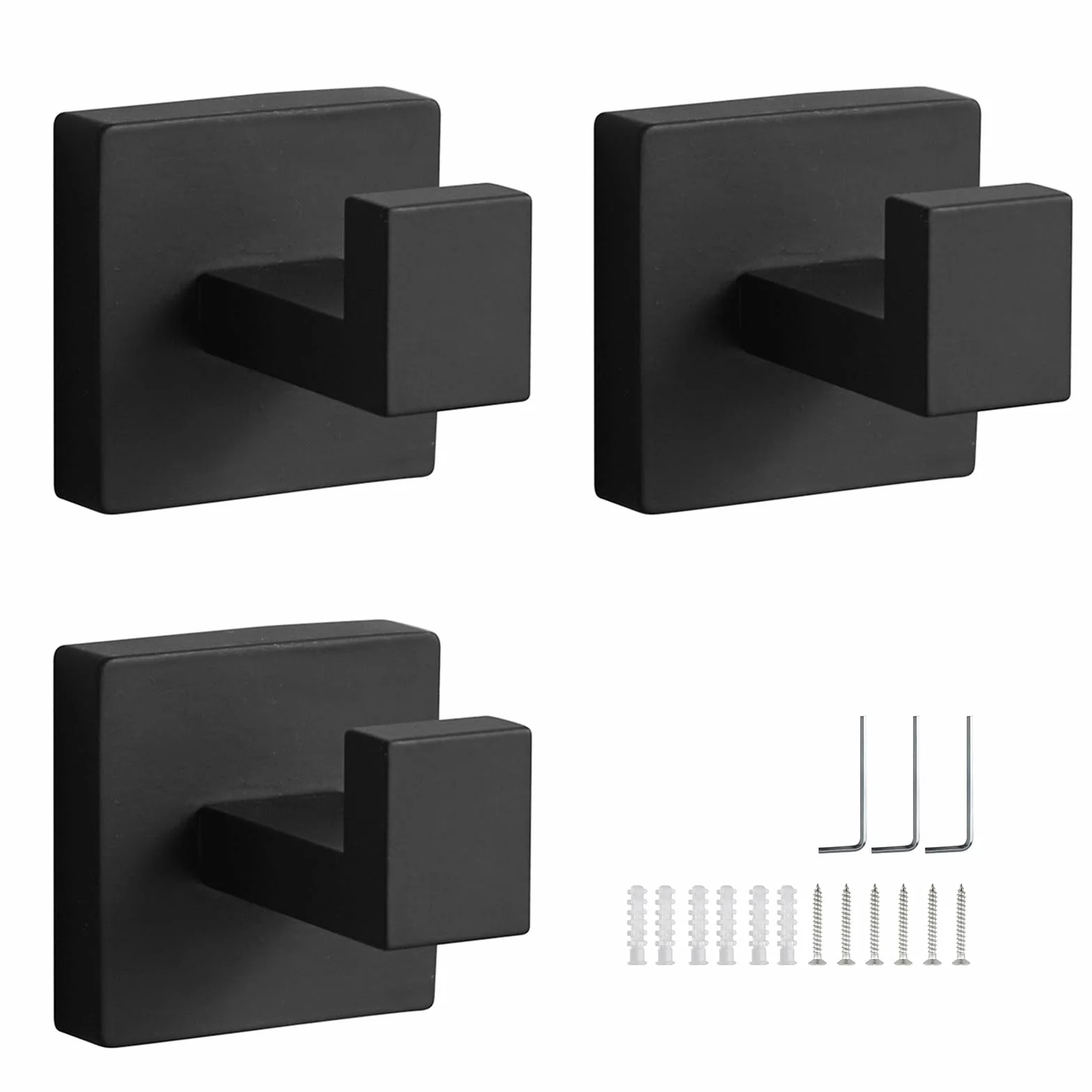 TIANLIN 3 Piezas Colgador Toalla Baño Acero Inoxidable Negro Ganchos Pared Cuadrado