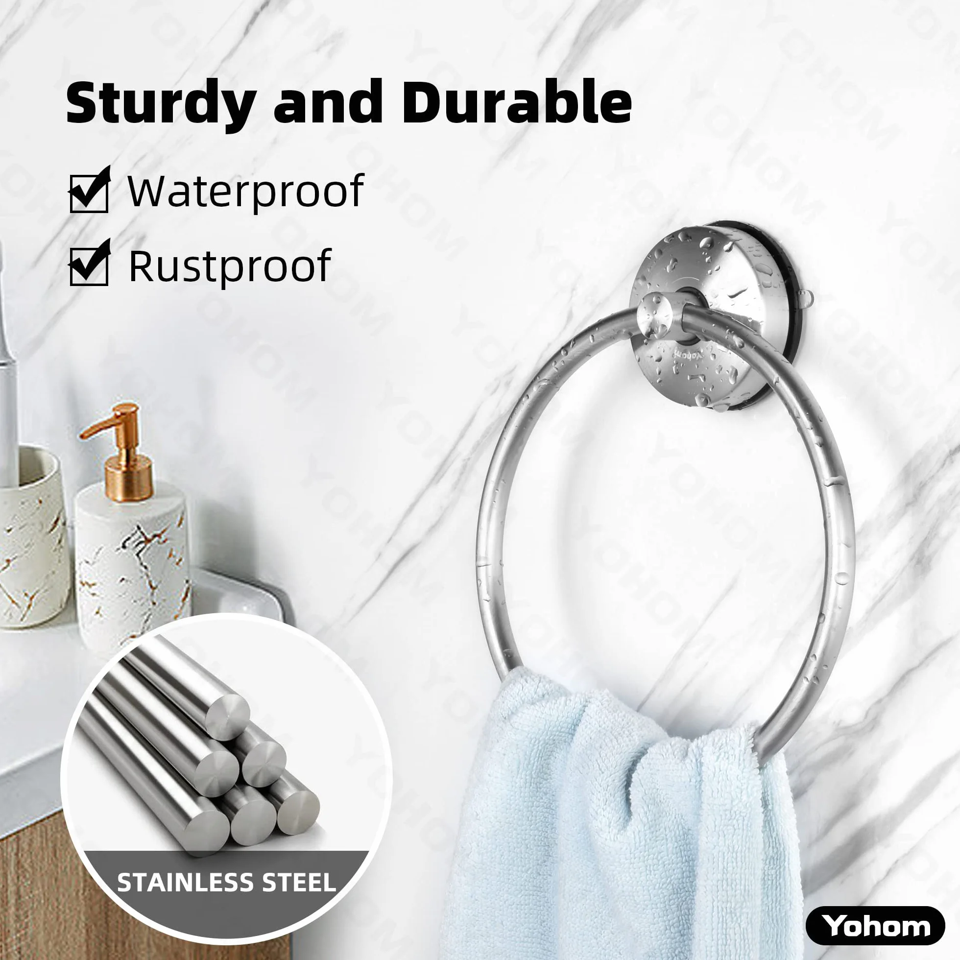 YOHOM Anillo de Toalla con Ventosa Toallero de Aro para Baño Cocina Acero Inoxidable Soporte de Toalla para Ducha Pared sin Taladro Plata