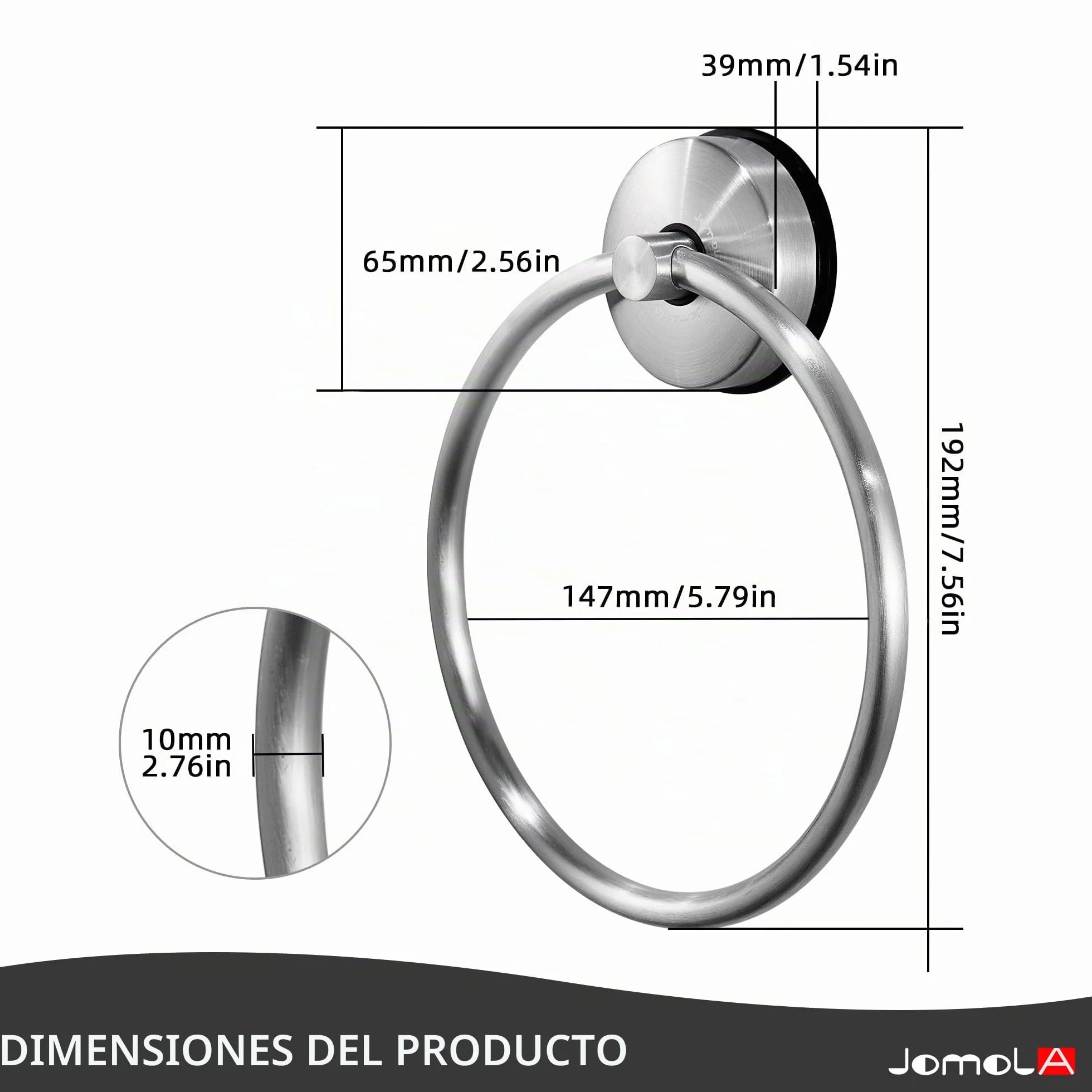 JOMOLA Toallero de Aro con Ventosa Acero Inoxidable Sin Taladrar Colgador de Toallas Baño Montaje en Pared Acabado Cepillado