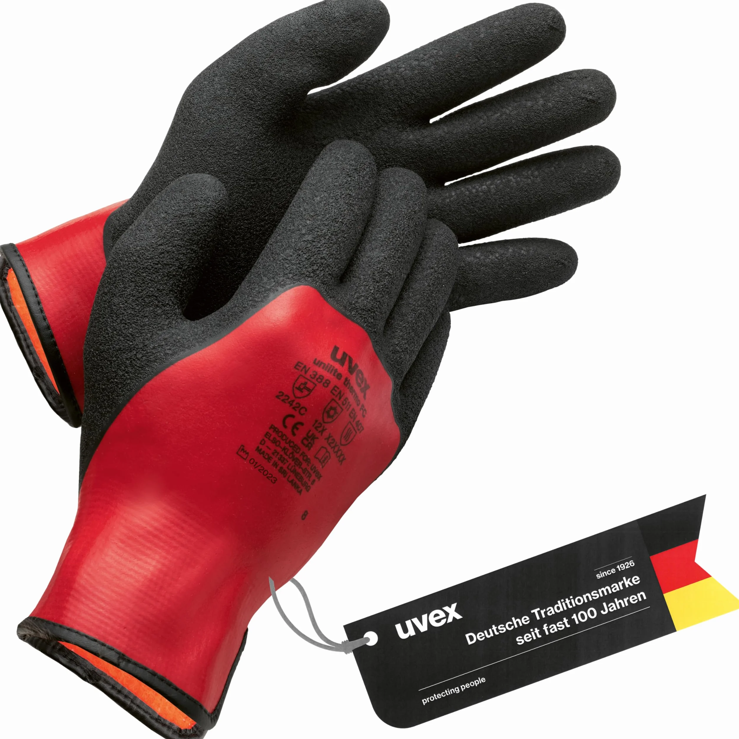 Uvex Unilite Thermo FC - Guantes de protección para invierno, forrados, unisex, para adultos, color rojo y negro, talla 10