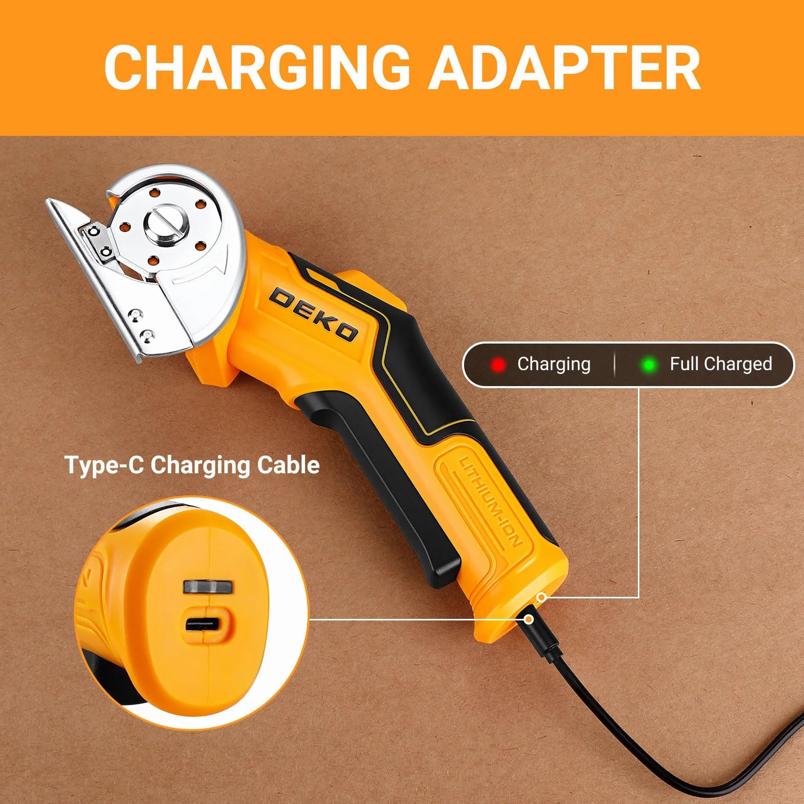 DEKOPRO Tijeras Eléctricas Inalámbricas de 3.7 V - Tijeras Eléctricas Multifuncionales - Cortan con Fuerza Cartón y son Adecuadas para Materiales Como Tela, Cuero, Alfombras y Plástico,Amarillo