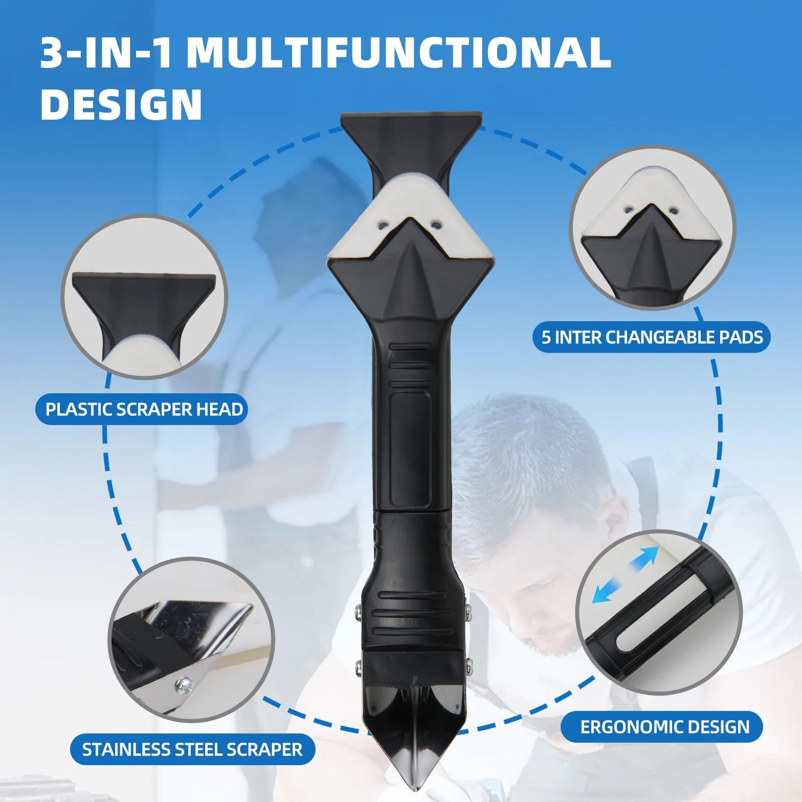 3 en 1 Aplicador Silicona Herramienta, LINKINNO Kit de Calafateo Herramientas de Eliminador de Sellantes Cemento Rascador Alisador de Masilla para Rasqueta Vitroceramica para Juntas Baño de Cocina